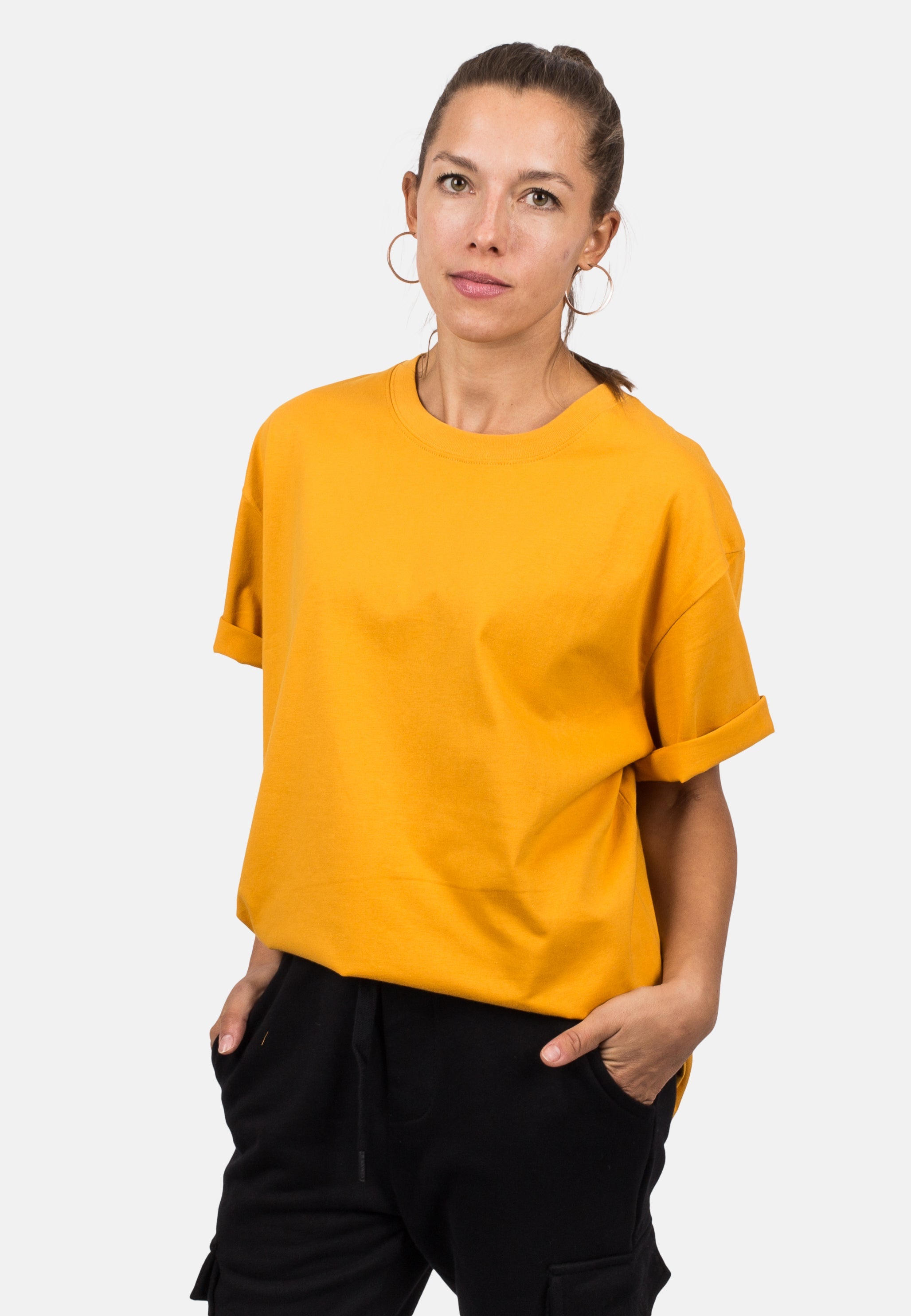 Blackskies-Unisex-Oversized-T-Shirt-Mustard-Female-1
