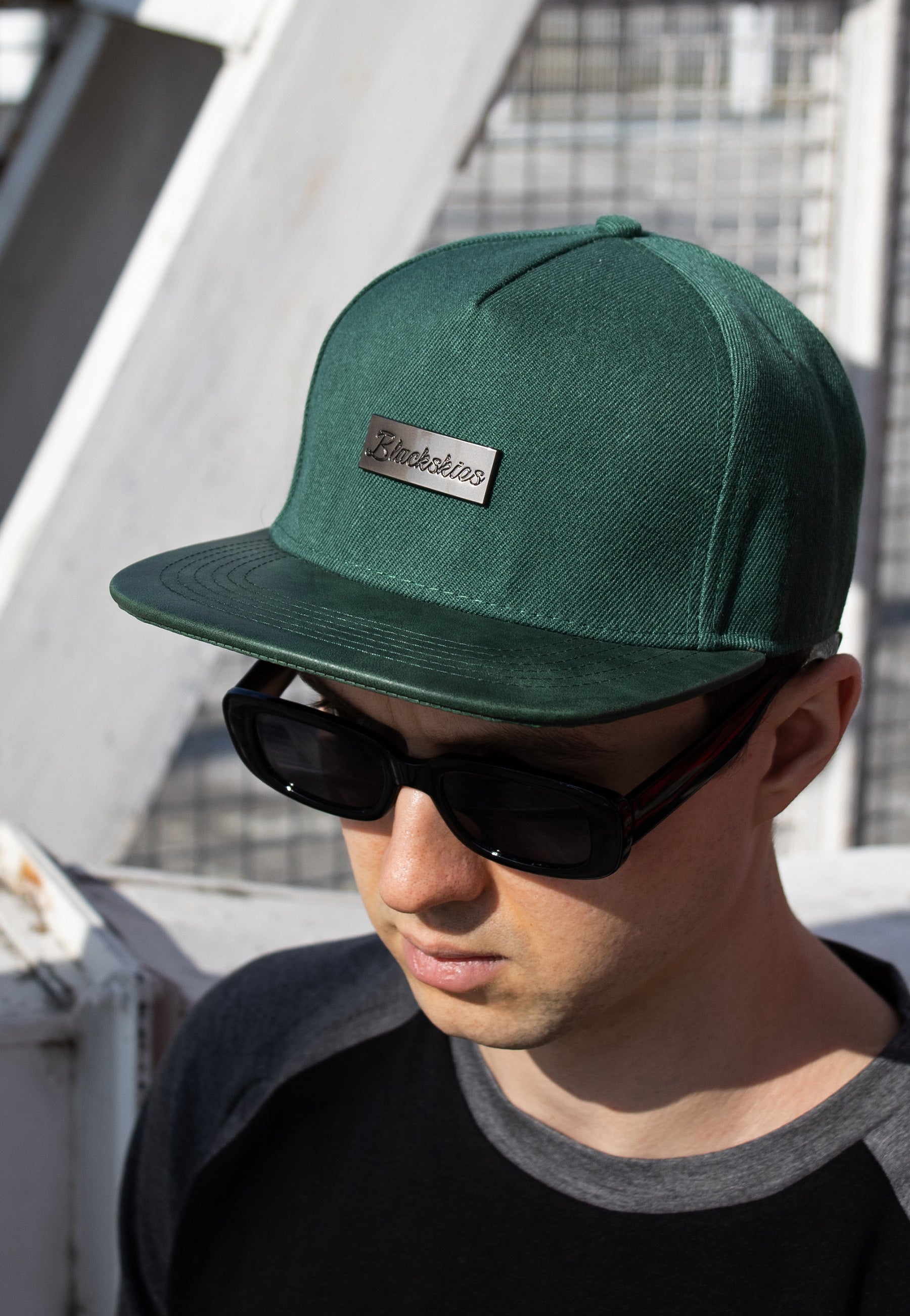 Blackskies-Vanguard-Snapback-Cap-Green-Hat-Model-Premium-Headwear-Model-21800x2600