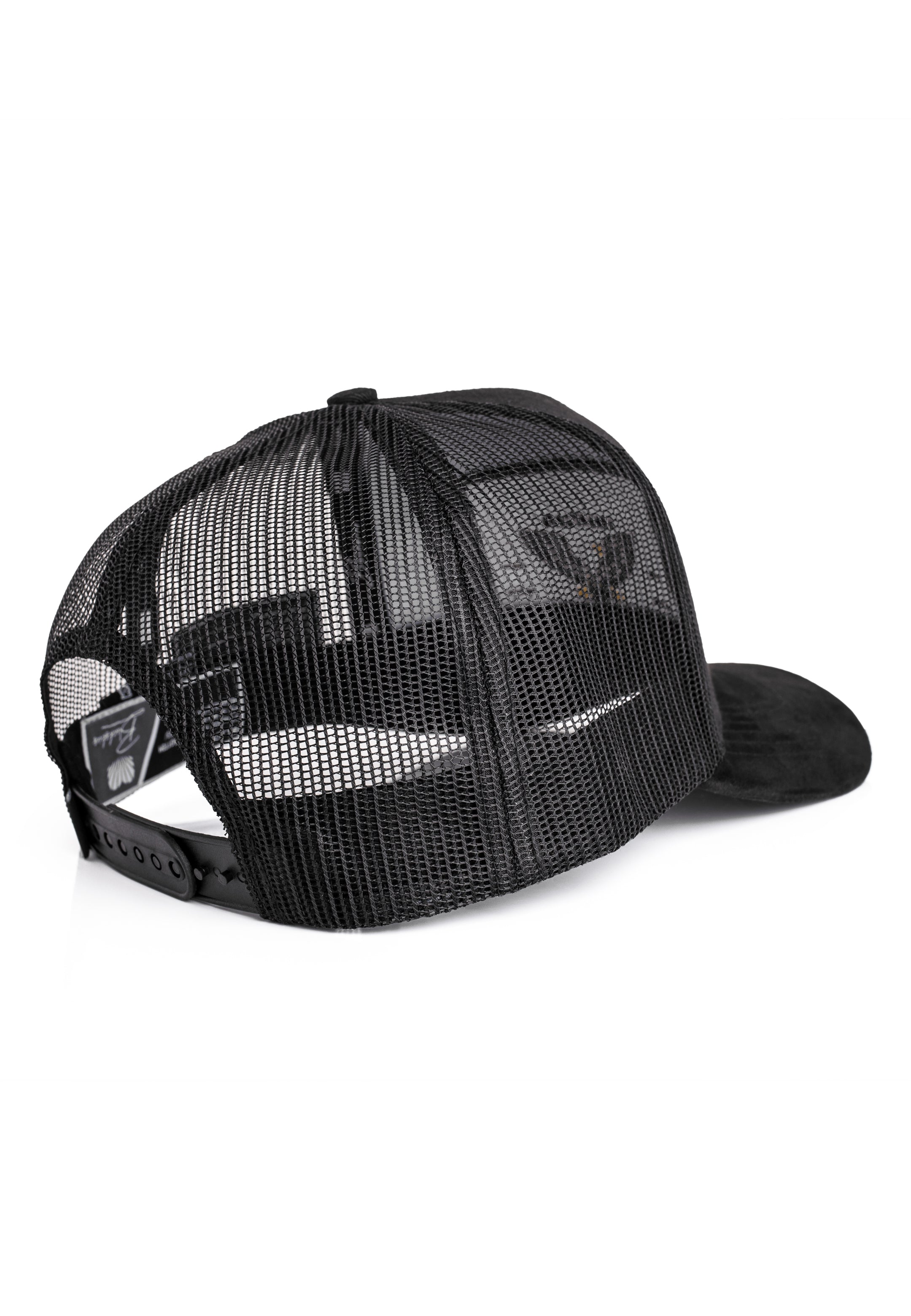 Black mesh cap on a white background