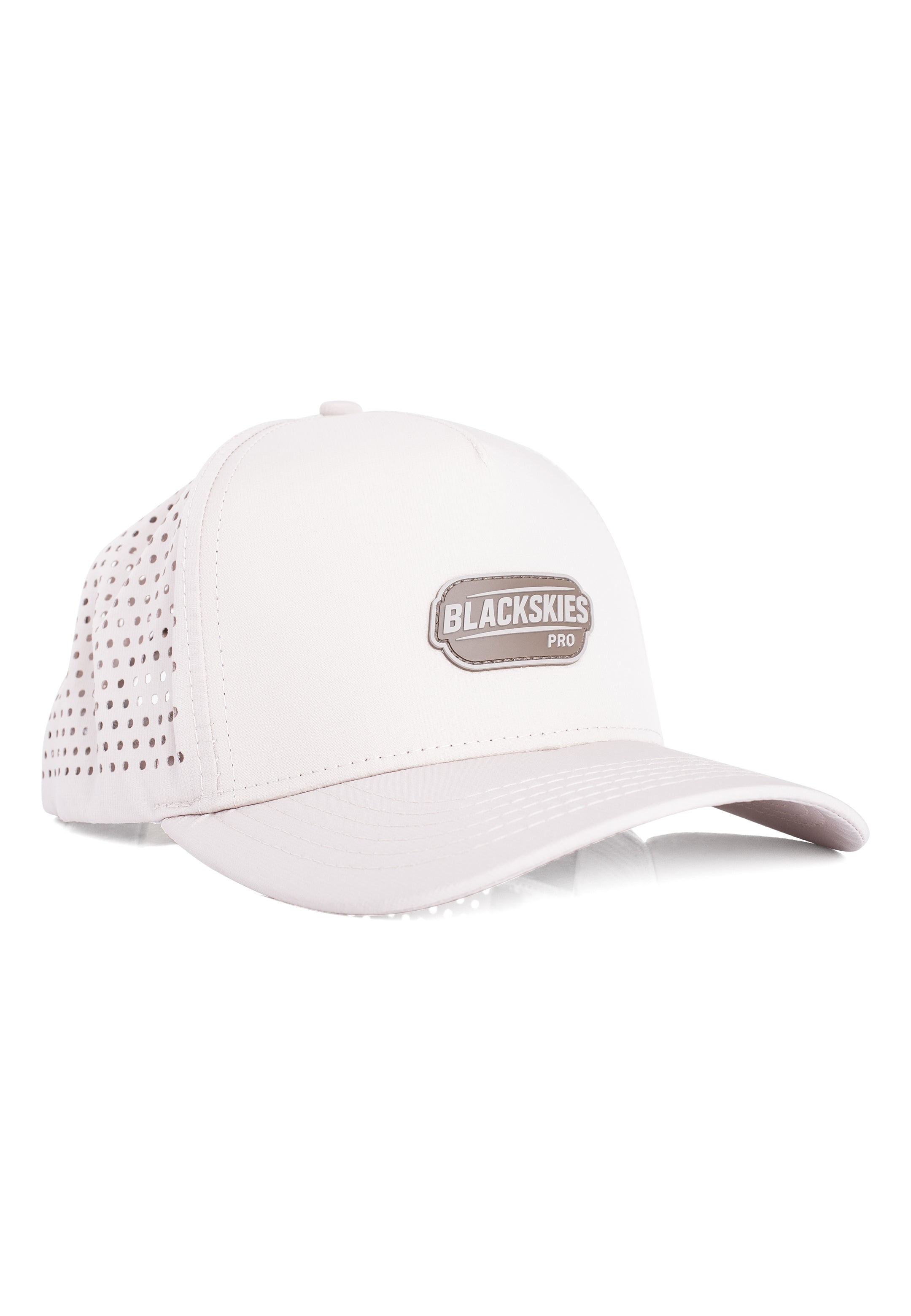 White cap with a visible brand logo on a white background