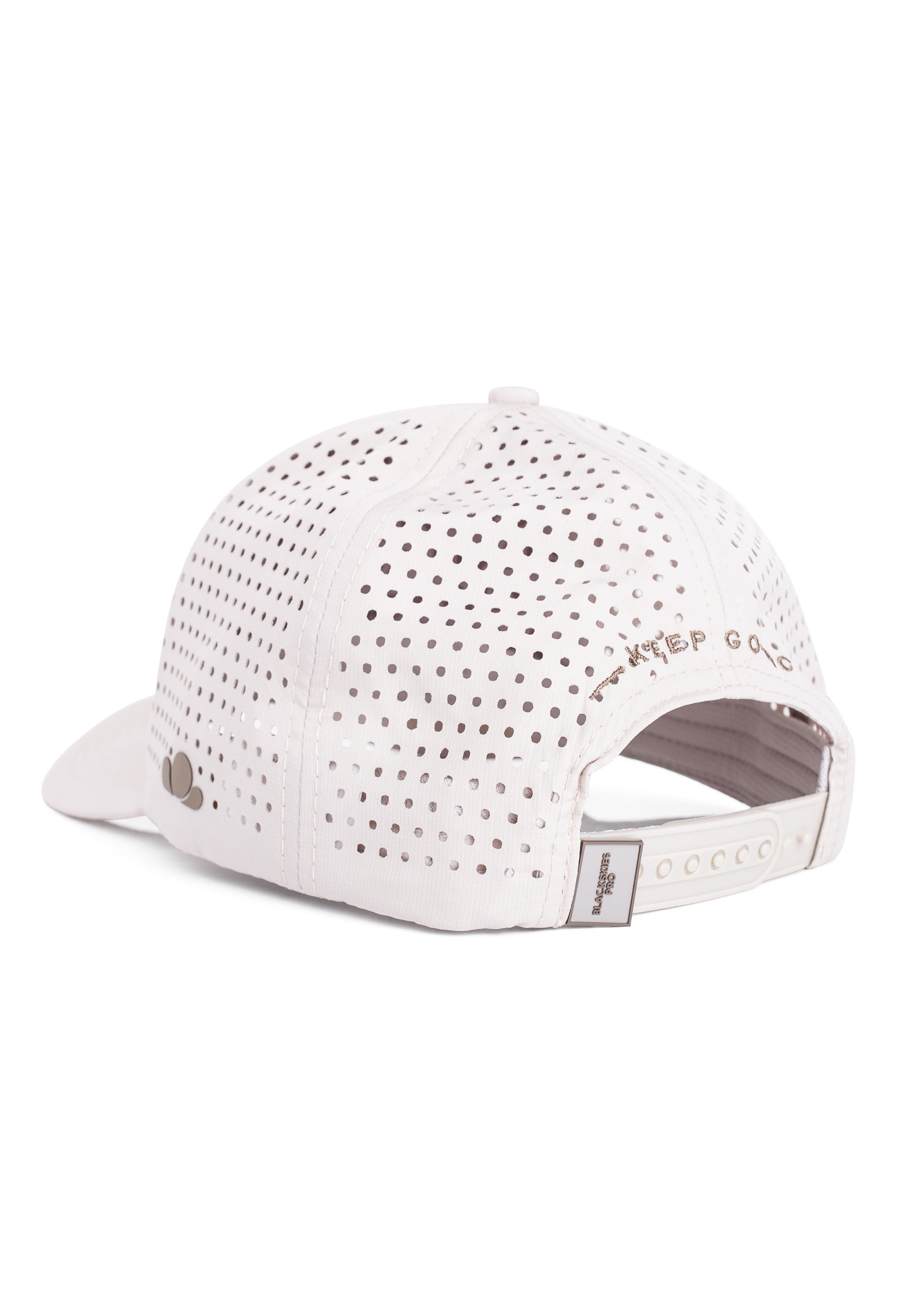 White cap with mesh design on a white background