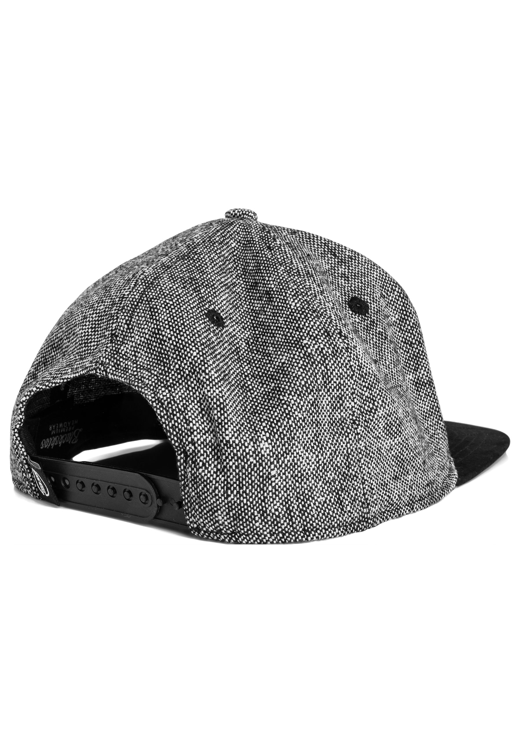 Bliss-Snapback-Cap-Tweed-Black-White-Snap-Closure
