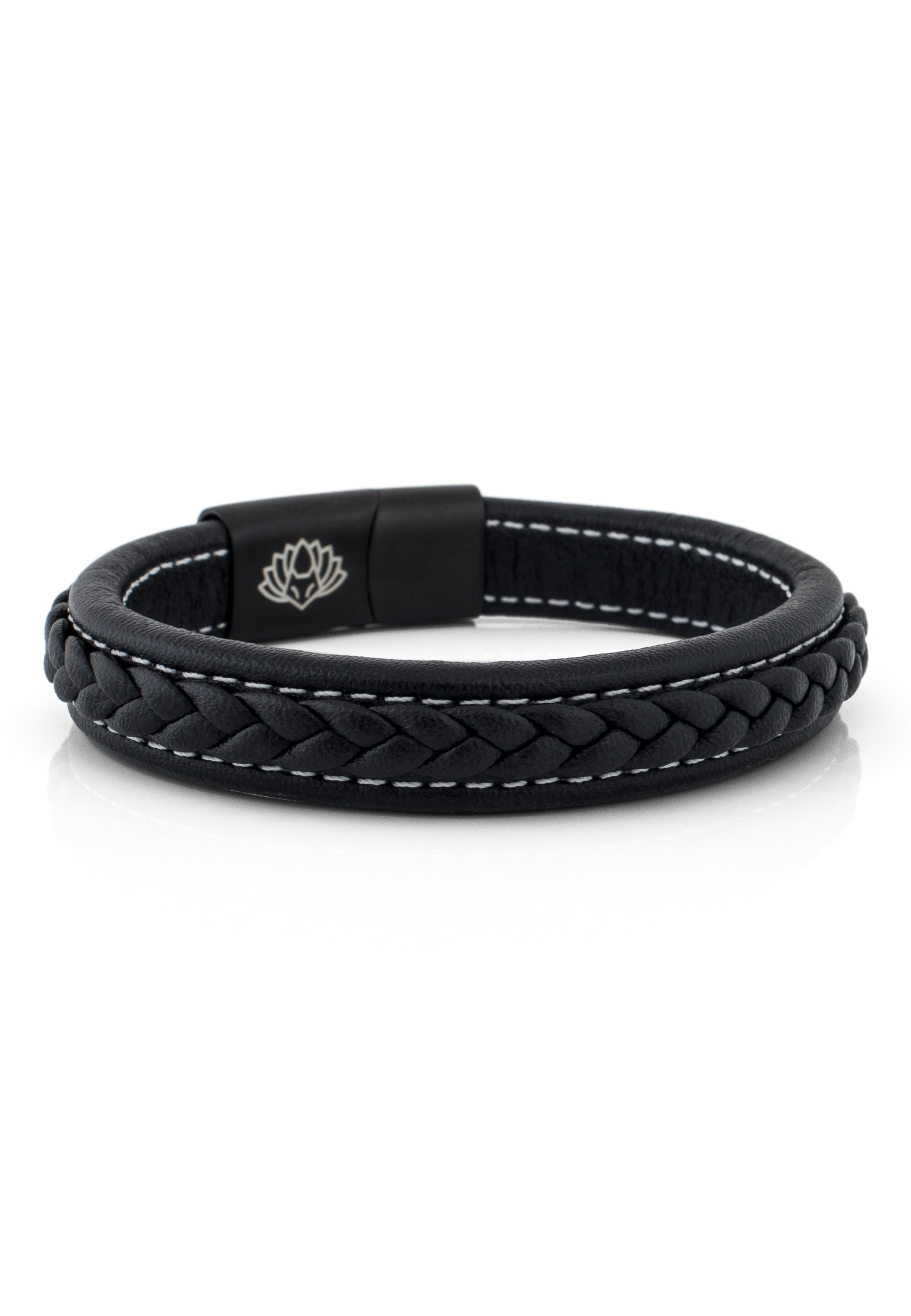 Fides-Leather-Bracelet-Mens-Matte-Black-Black-Magnetic-Clasp