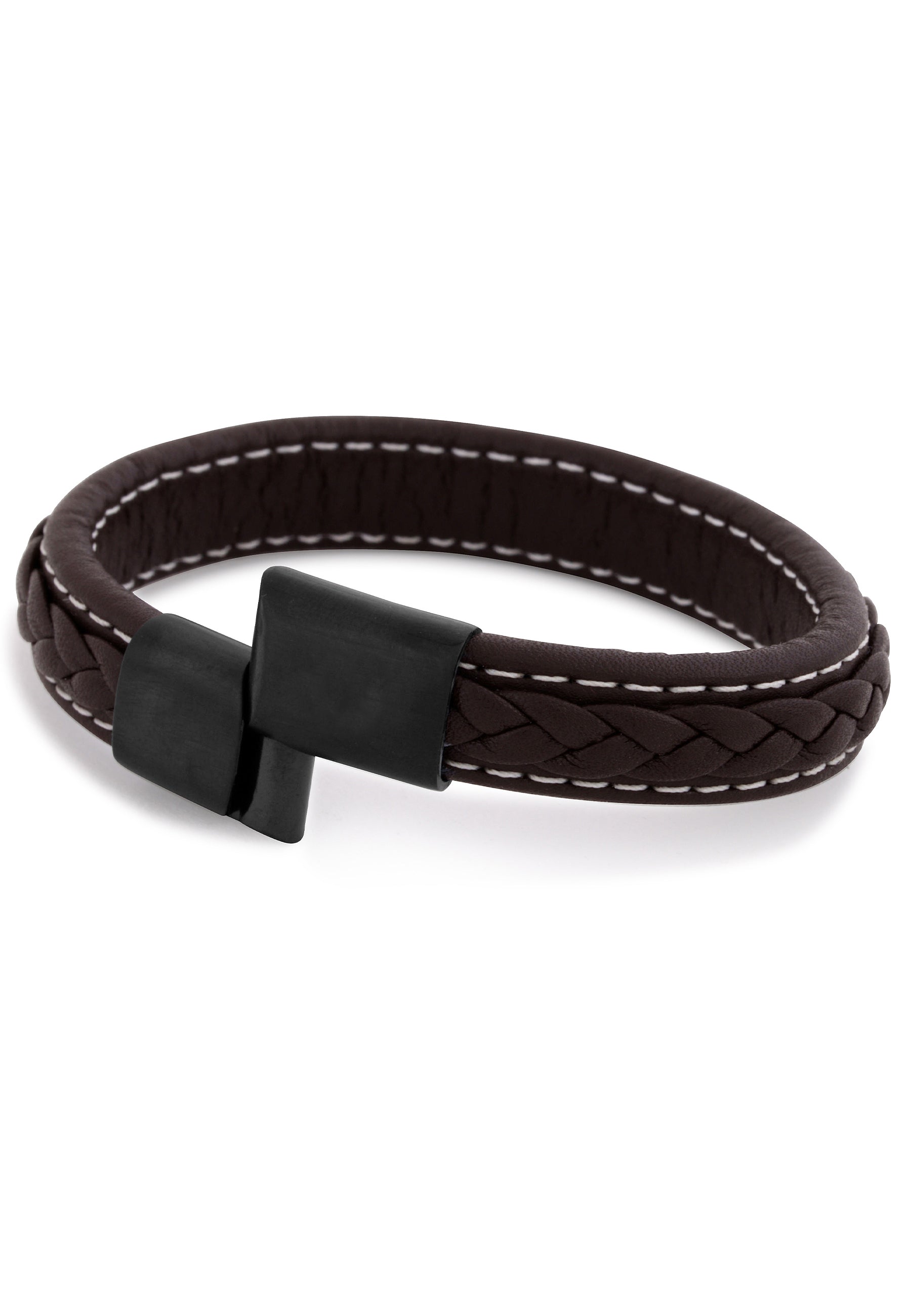 Fides-Leather-Bracelet-Mens-Matte-Black-Brown-Magnetic-Clasp