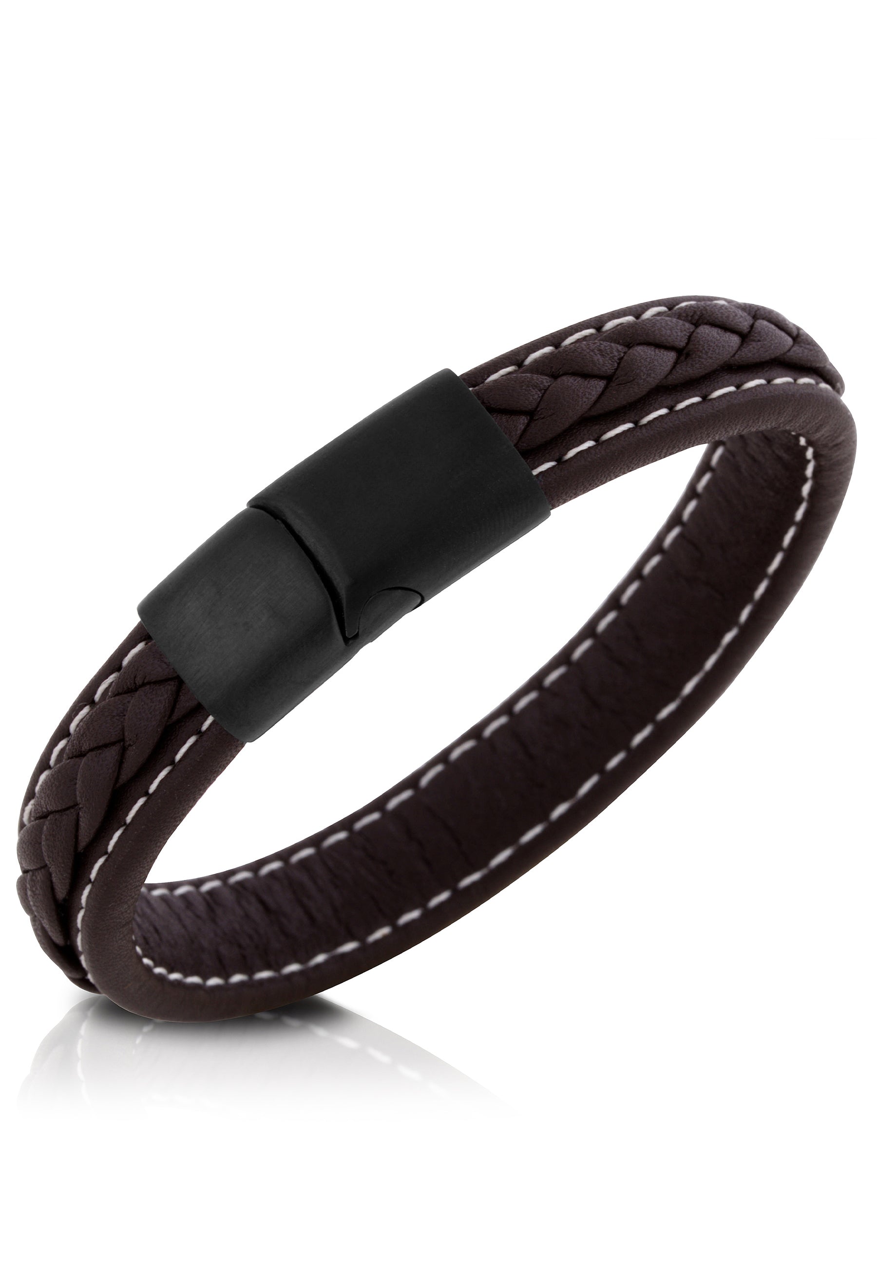 Fides-Leather-Bracelet-Mens-Matte-Black-Brown-Up