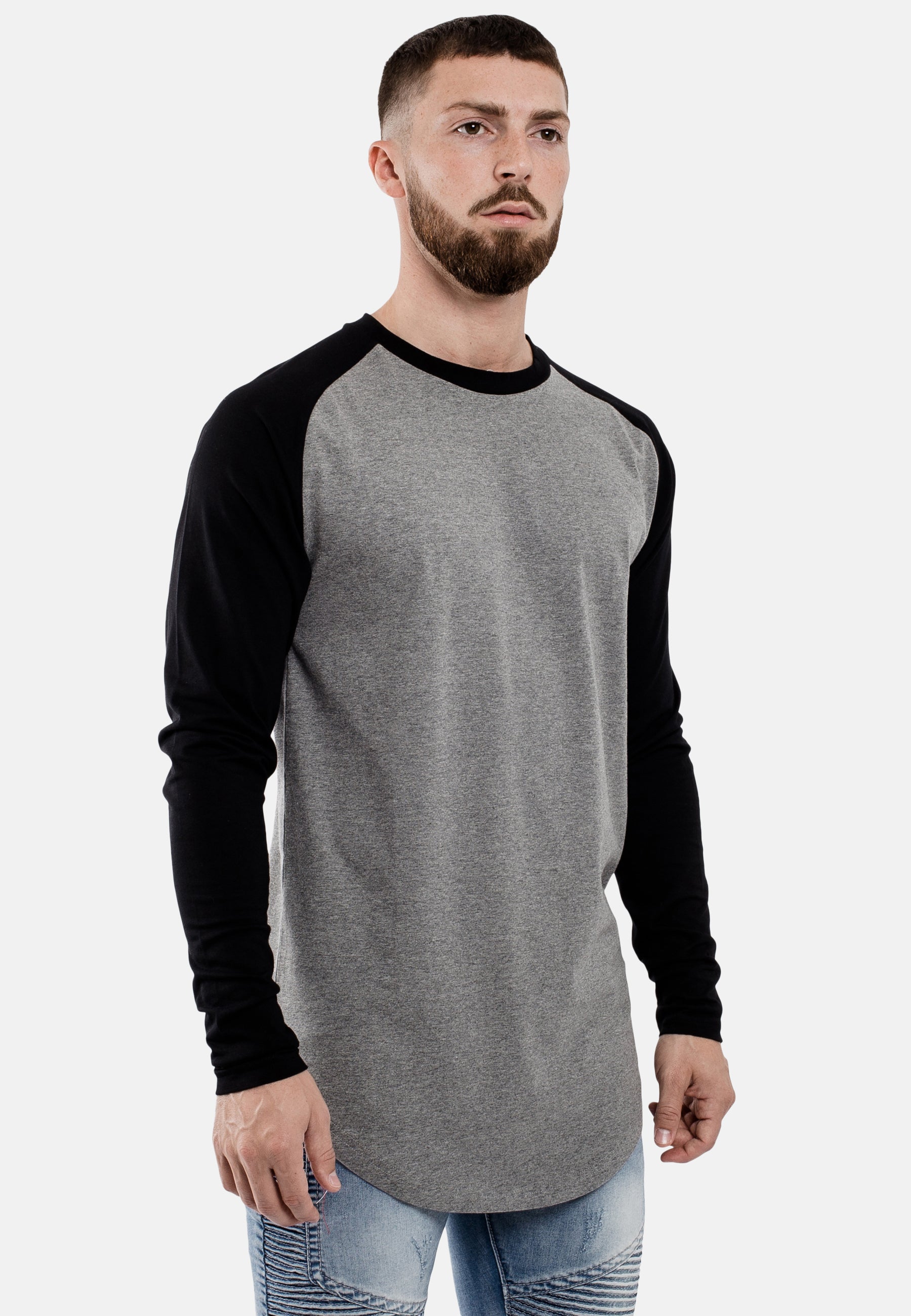 Oversize-Baseball-Longline-T-Shirt-Grey-Black-Curved-Hem