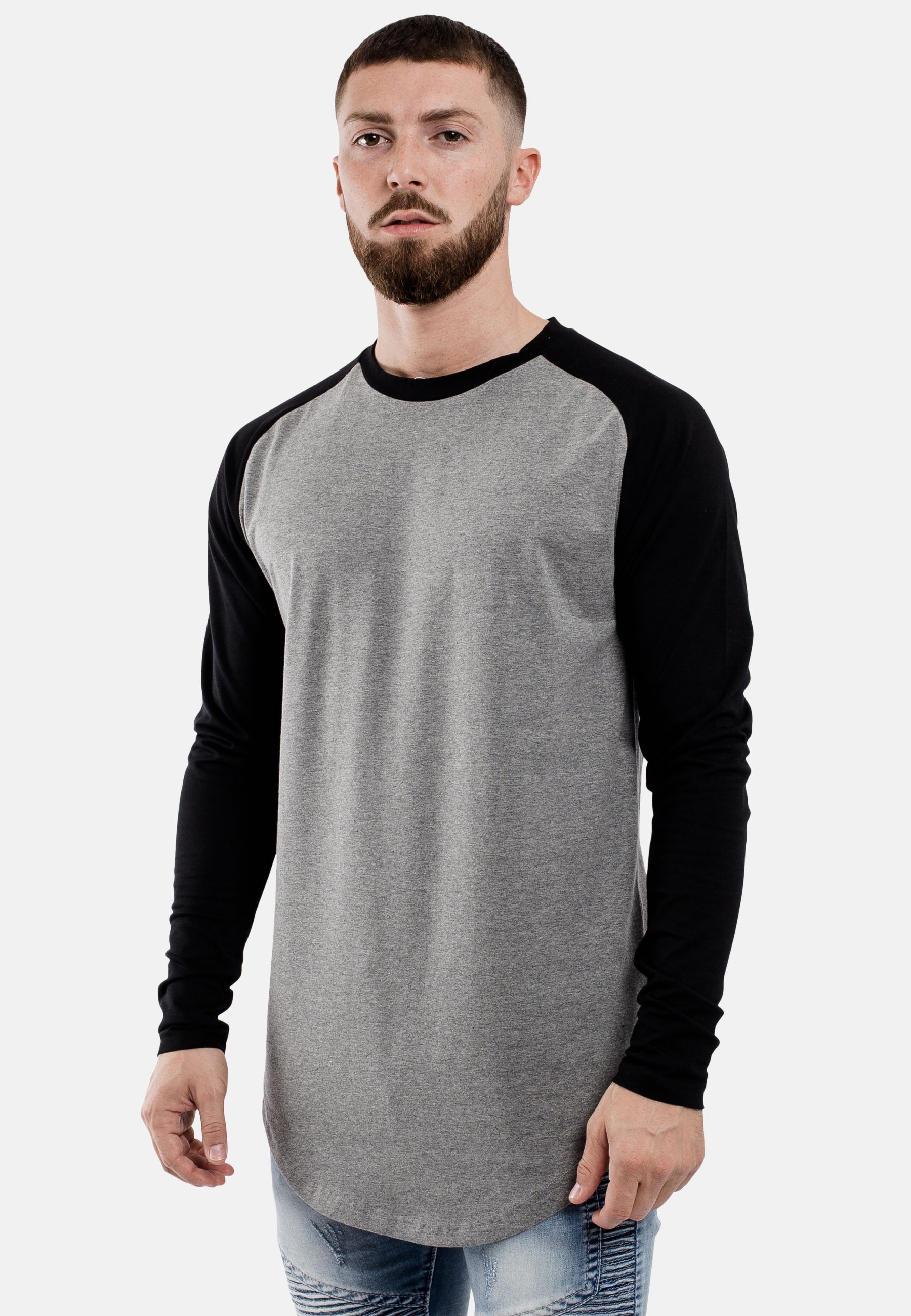 Oversize-Baseball-Longline-T-Shirt-Grey-Black-Side