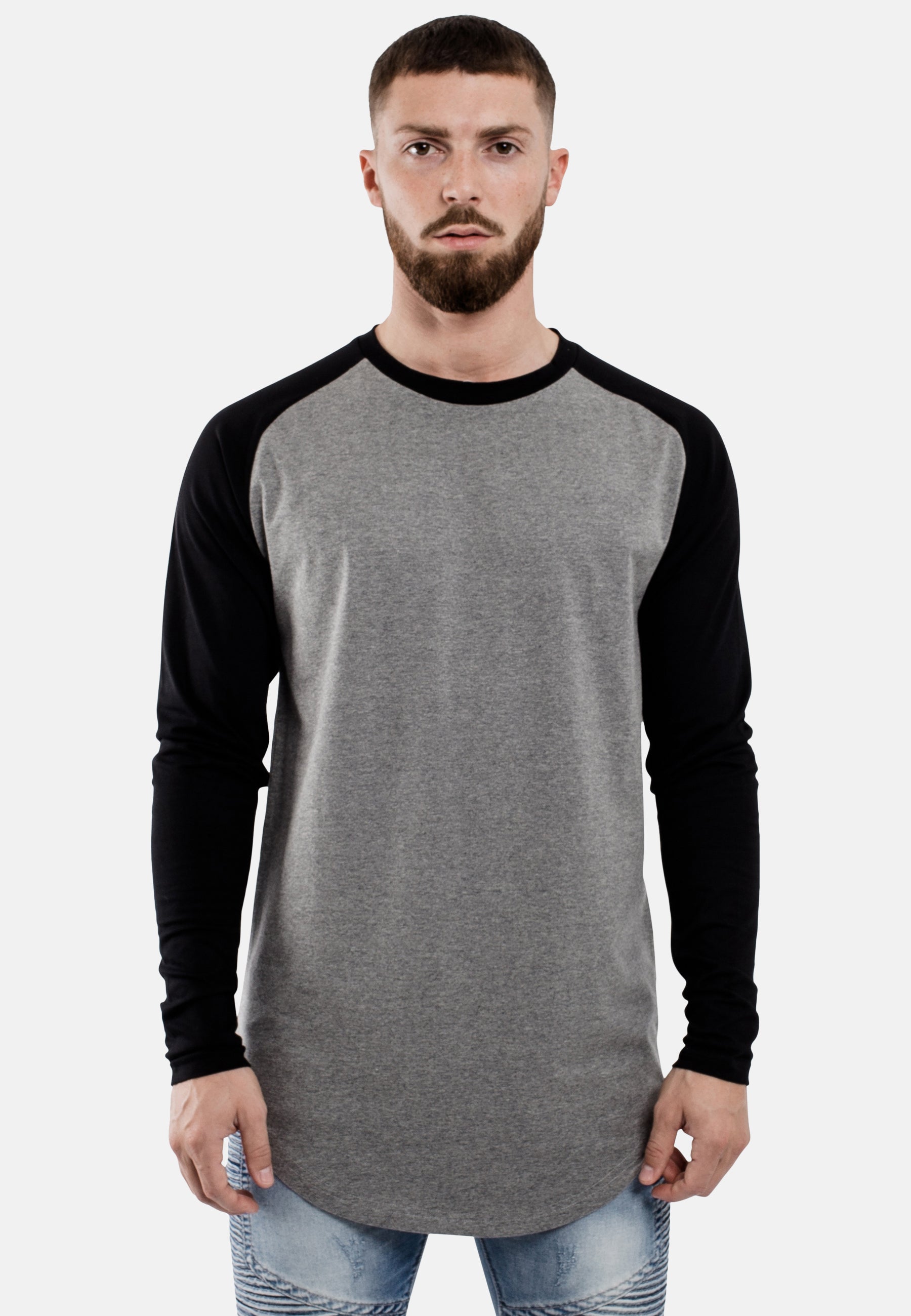 Oversize-Baseball-Longline-T-Shirt-Grey-Black