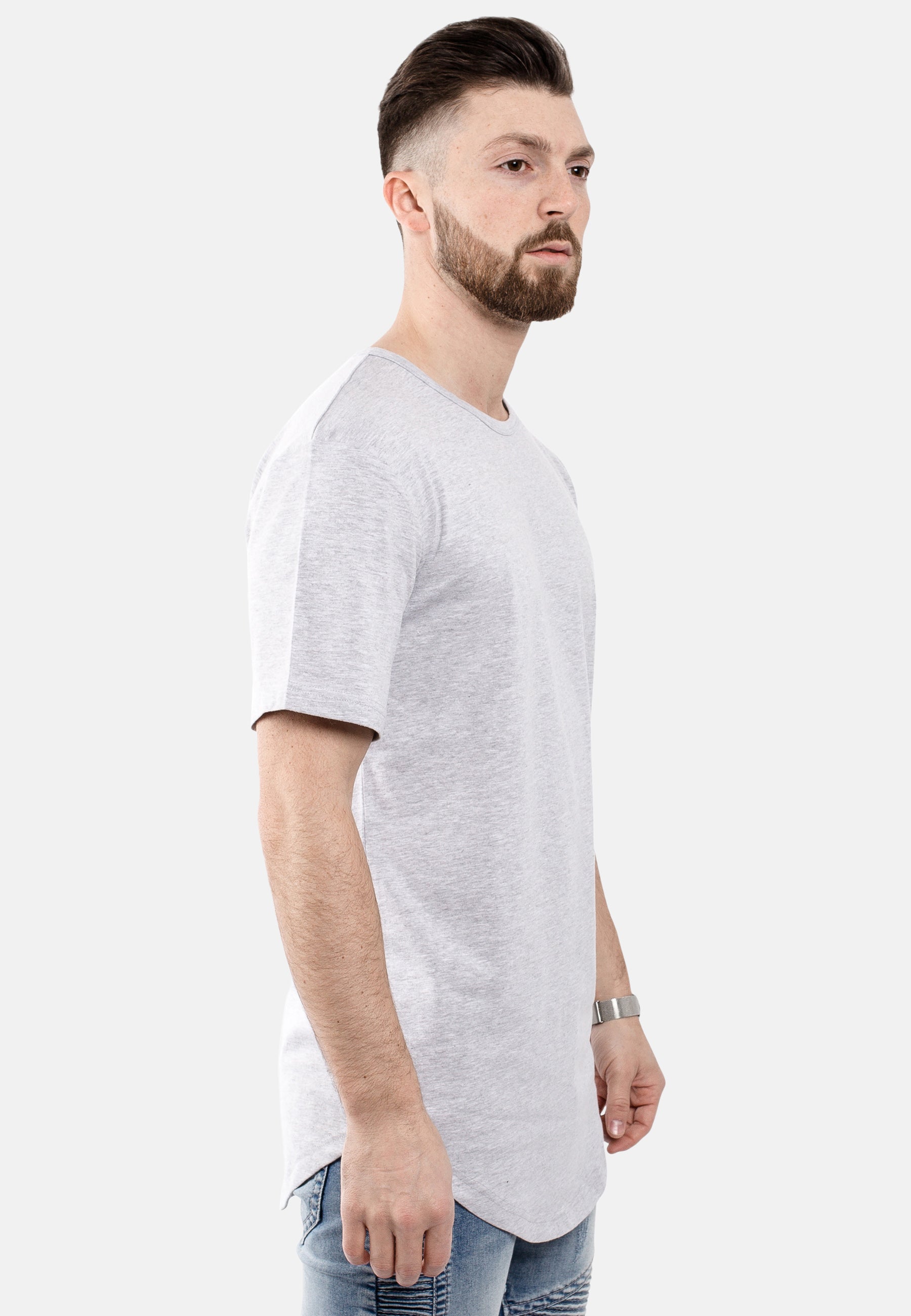 Round Longline T-Shirt Ash Grey - Blackskies | Premium Headwear