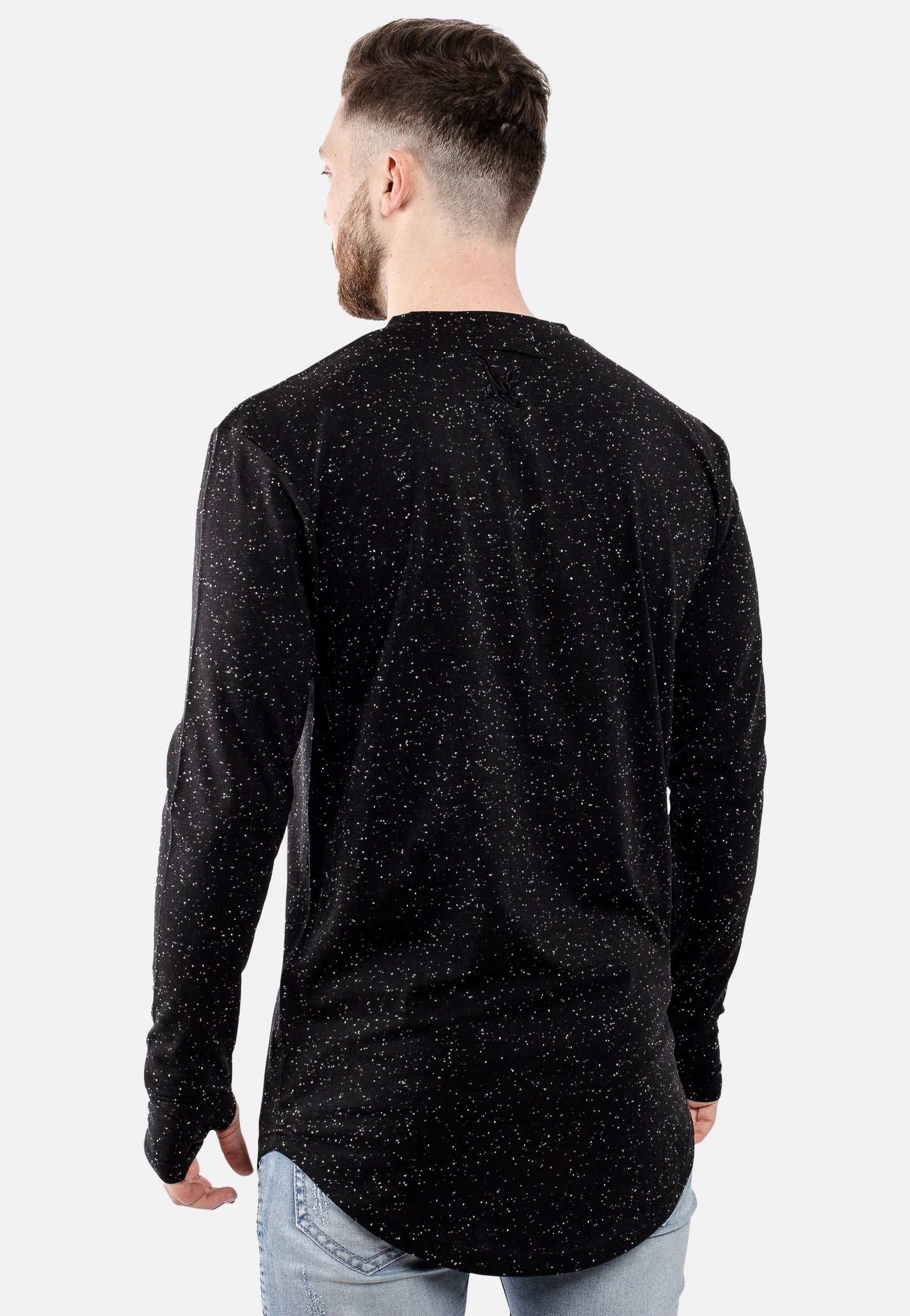 Oversize-Round-Longline-Long-Sleeved-T-Shirt-Black-Speckle-Back