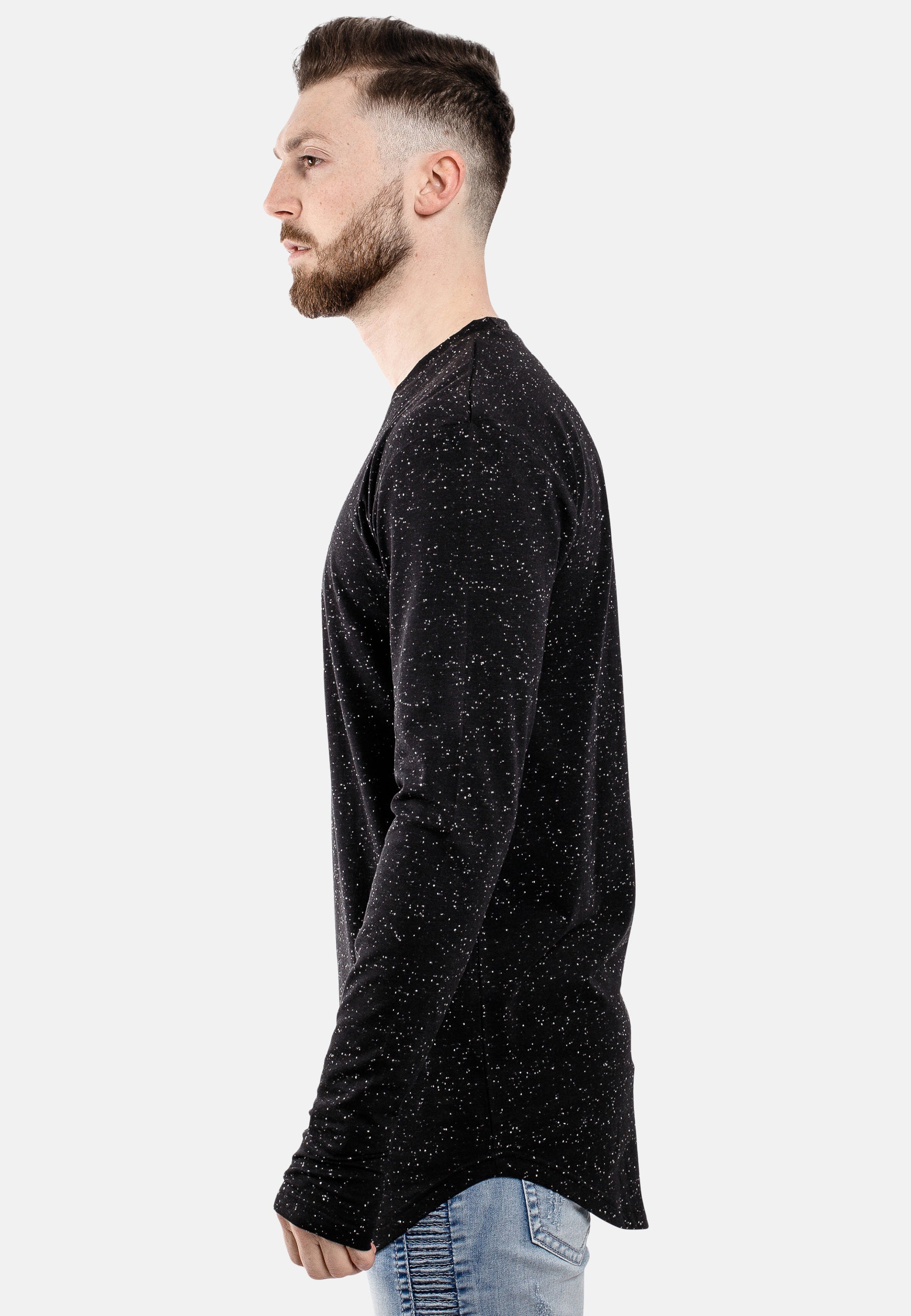 Oversize-Round-Longline-Long-Sleeved-T-Shirt-Black-Speckle-Side