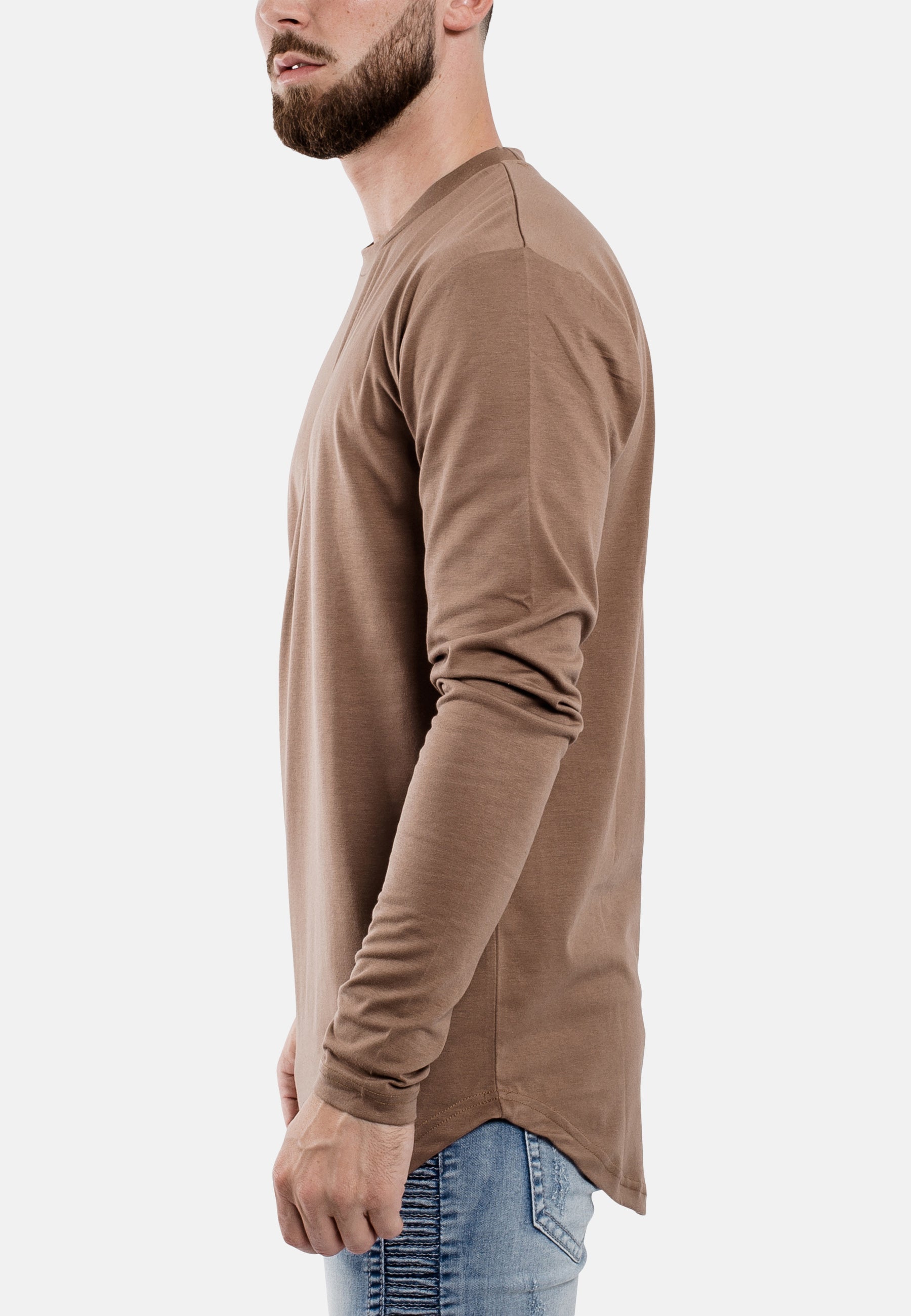 Oversize-Round-Longline-Longsleeve-T-Shirt-Brown-Curved-Detail