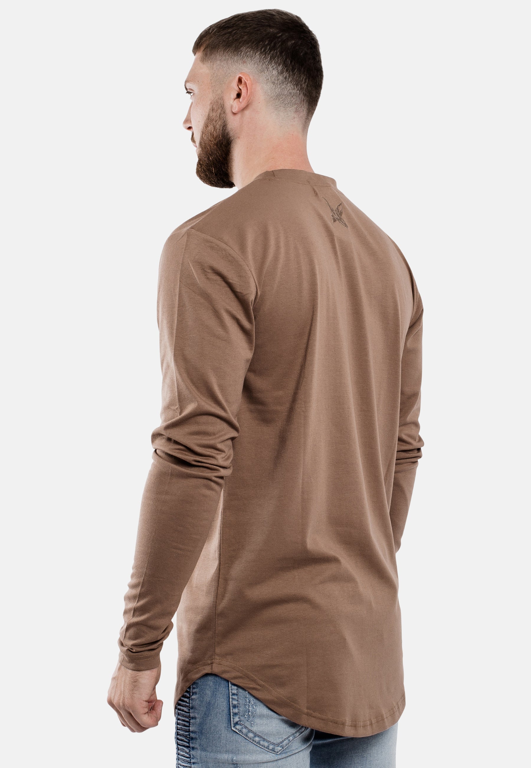 Oversize-Round-Longline-Longsleeve-T-Shirt-Brown-Side
