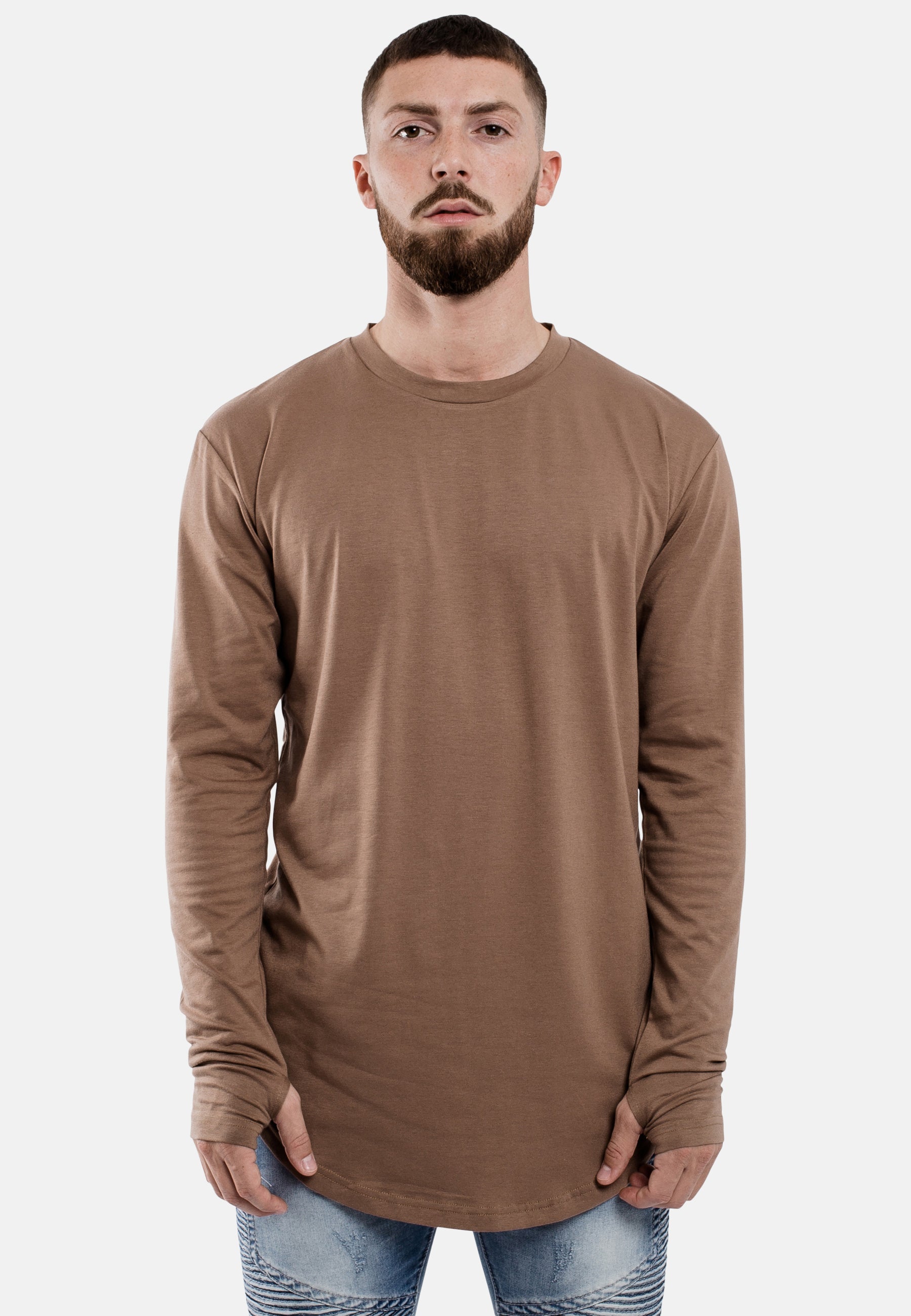 Oversize-Round-Longline-Longsleeve-T-Shirt-Brown