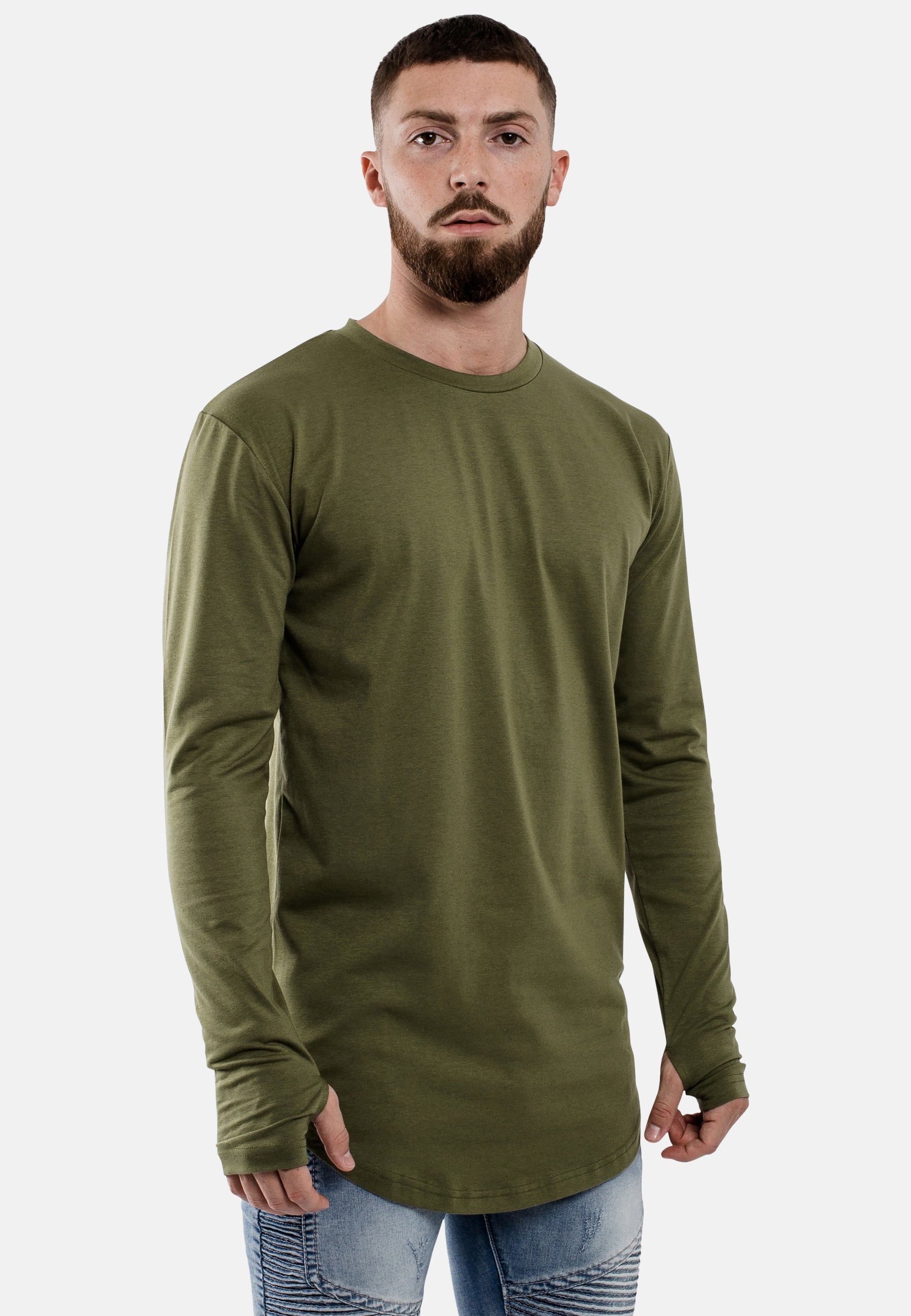 Oversize-Round-Longline-Longsleeve-T-Shirt-Olive-Side