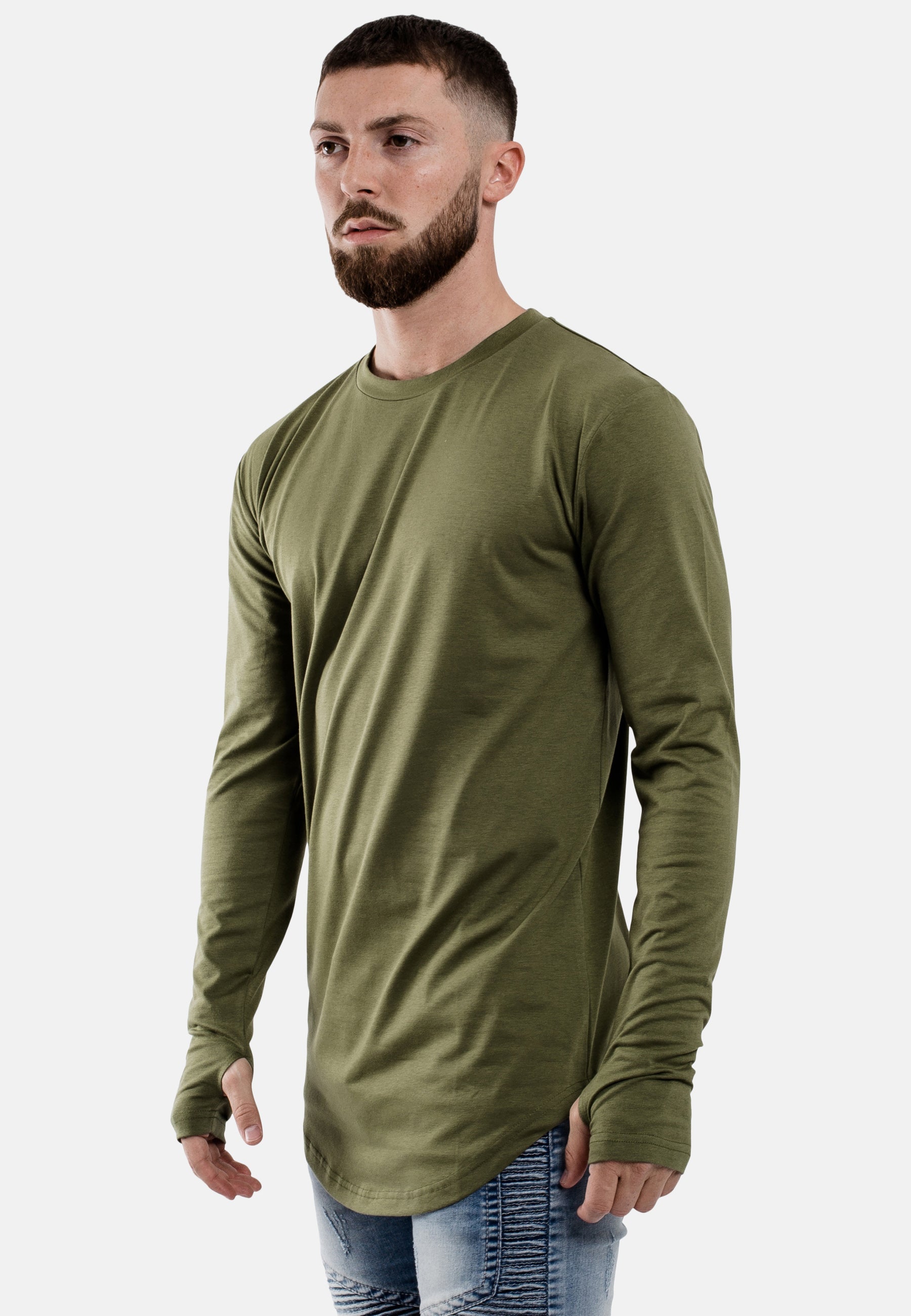 Oversize-Round-Longline-Longsleeve-T-Shirt-Olive-Thumbholes