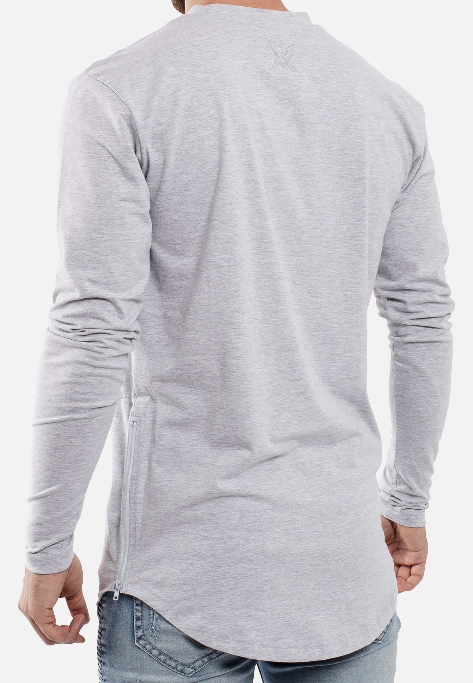 Side Zip Long Sleeve Longline T-Shirt Ash Grey - Blackskies
