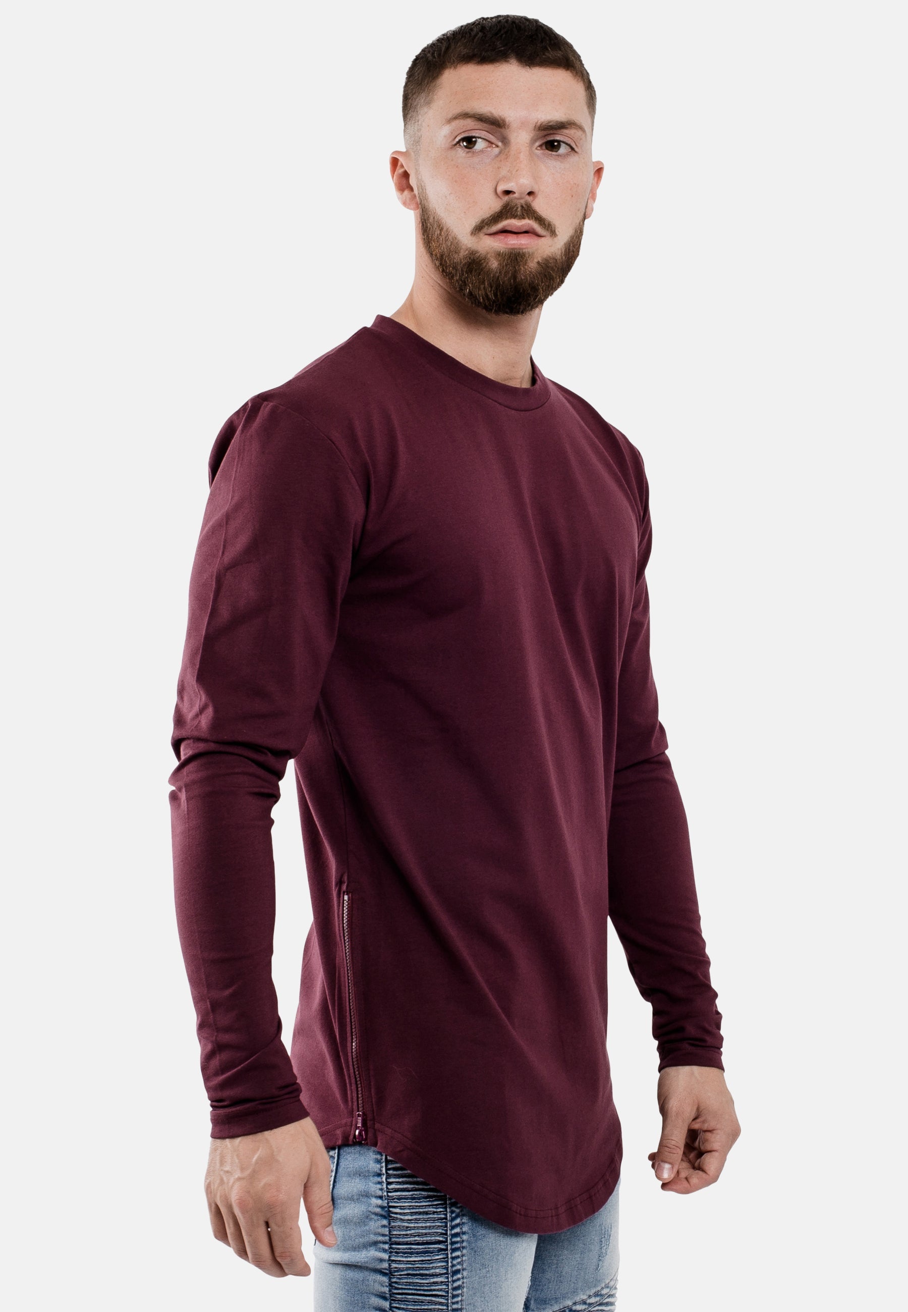 Oversize-Side-Zip-Longline-Longsleeve-T-Shirt-Burgundy-Side