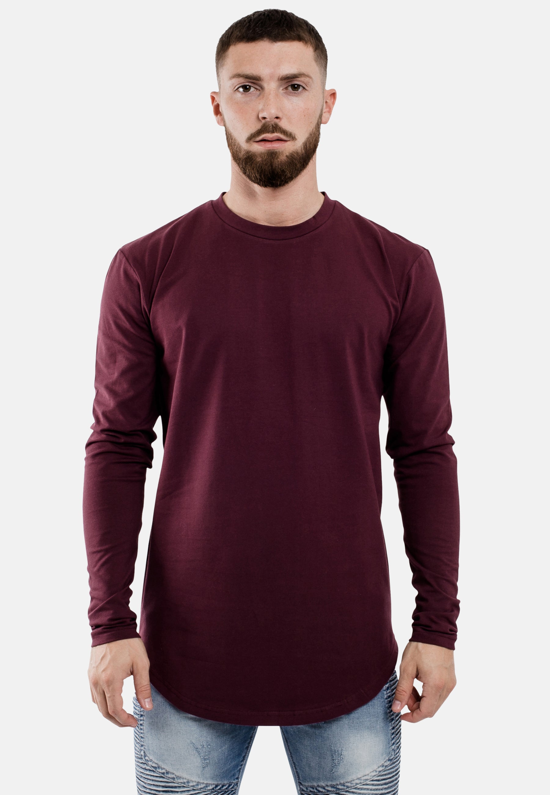 Oversize-Side-Zip-Longline-Longsleeve-T-Shirt-Burgundy