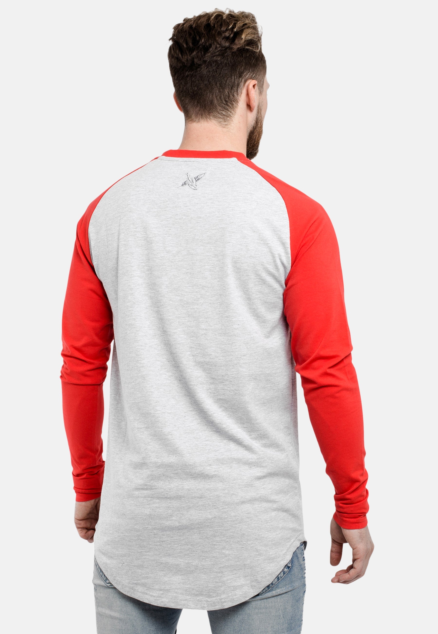 Longline Baseball T-Shirt Ash Grey Red - Blackskies | Premium