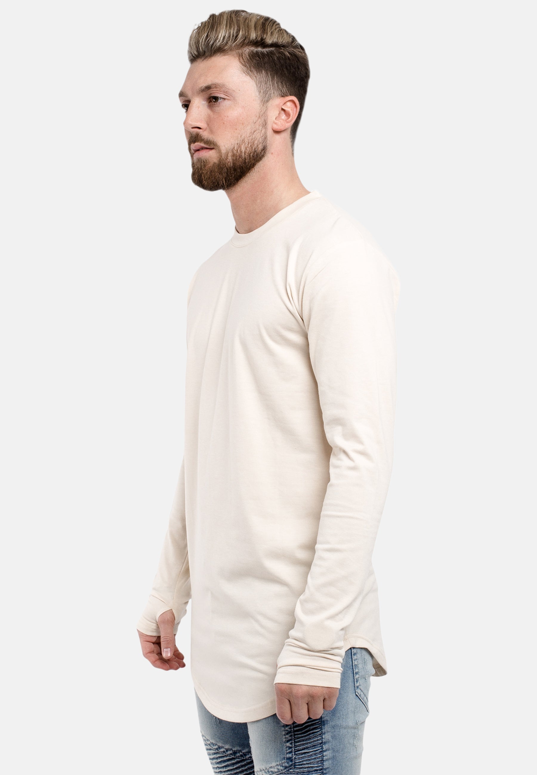 Oversized-Round-Longsleeve-Shirt-Beige-Side