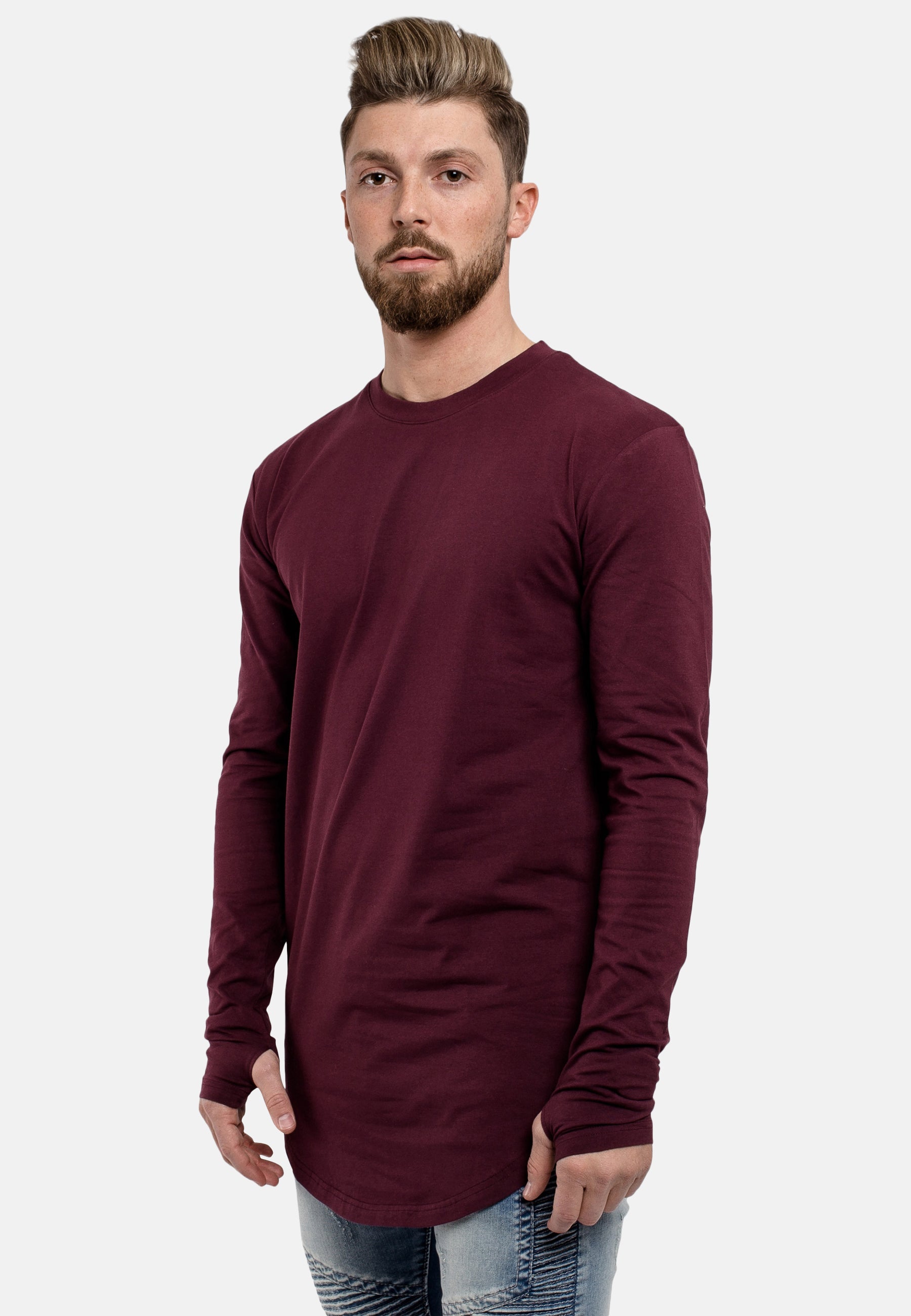 Oversized-Round-Longsleeve-Shirt-Burgundy-Front