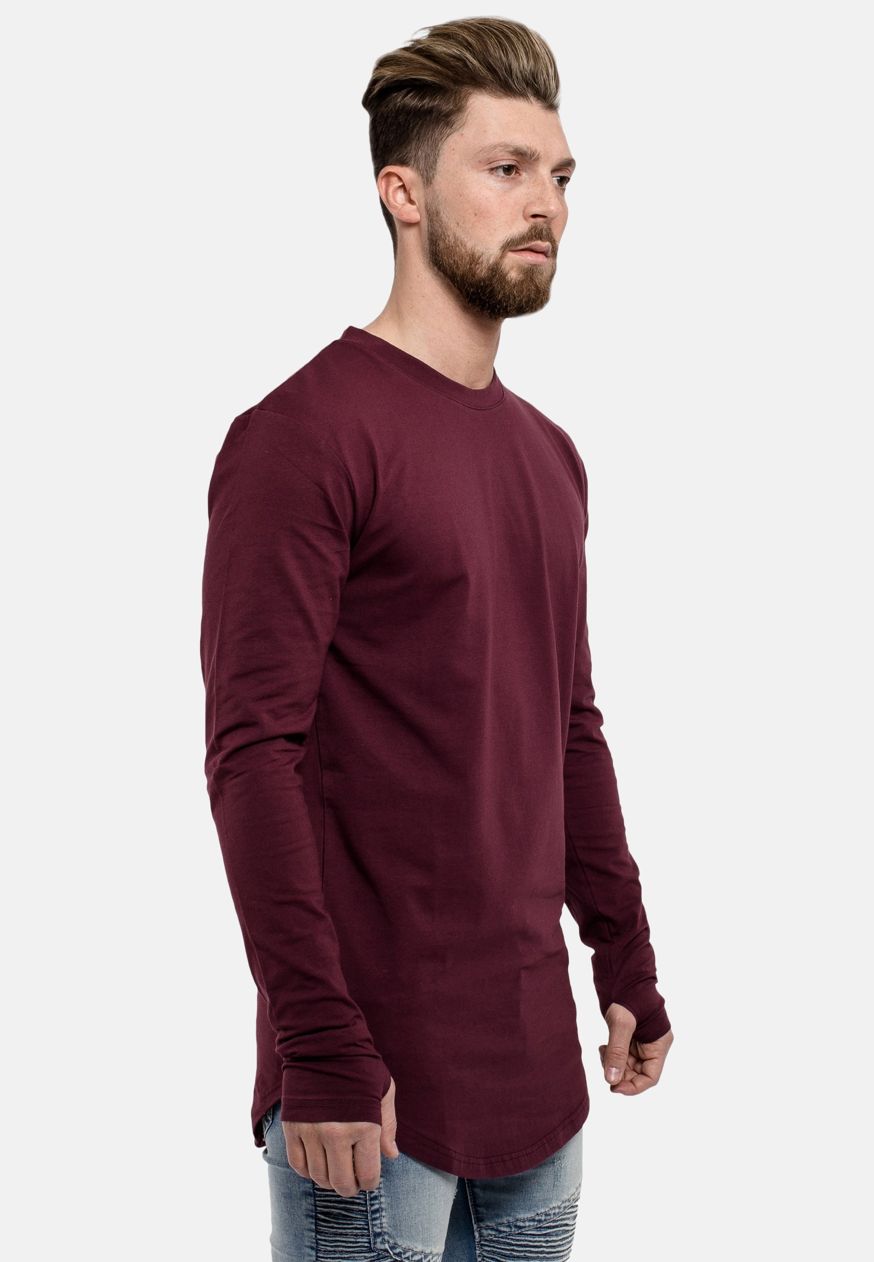 Oversized-Round-Longsleeve-Shirt-Burgundy-Side
