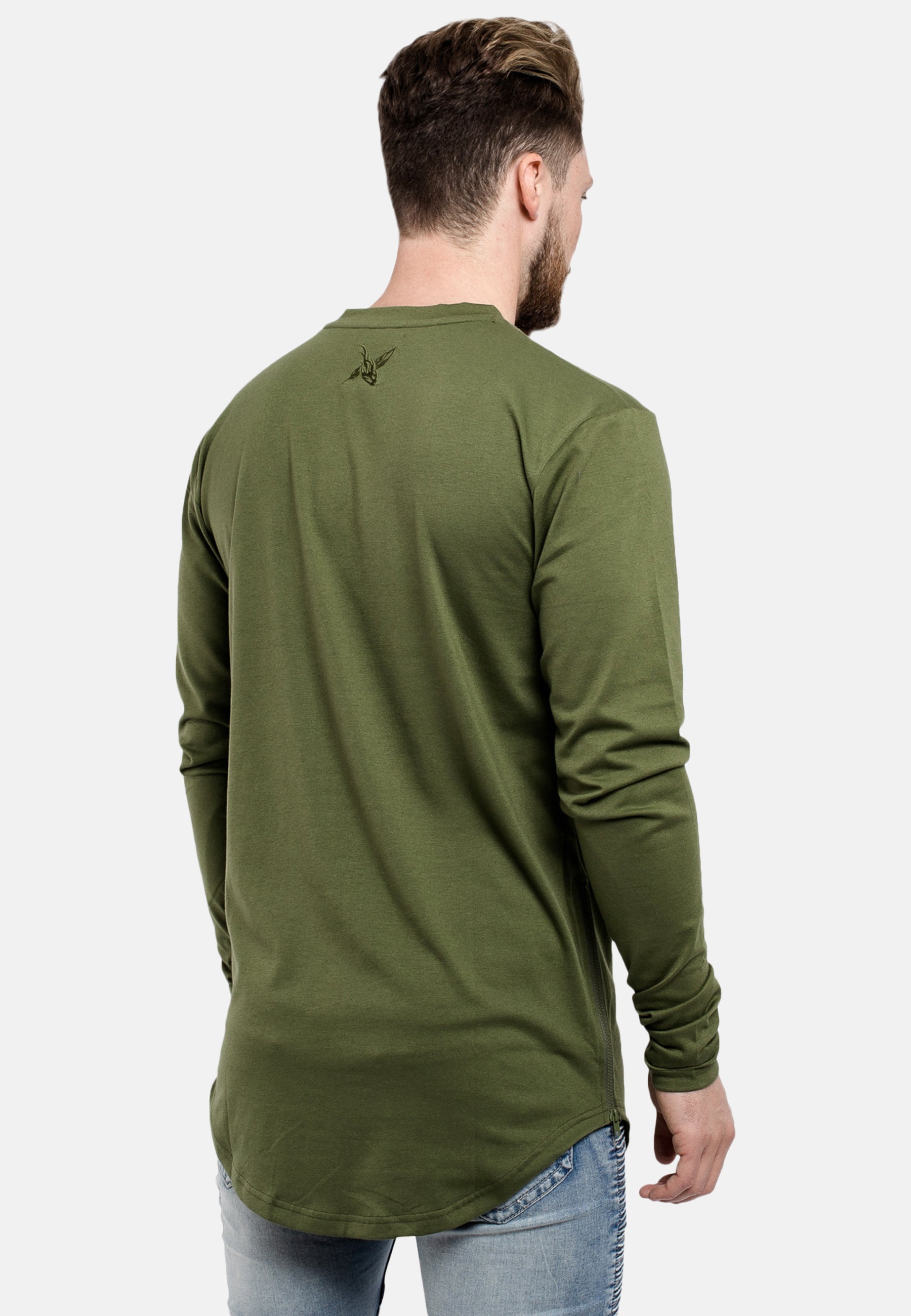 Oversized-Side-Zip-Longsleeve-Shirt-Olive-Back-2