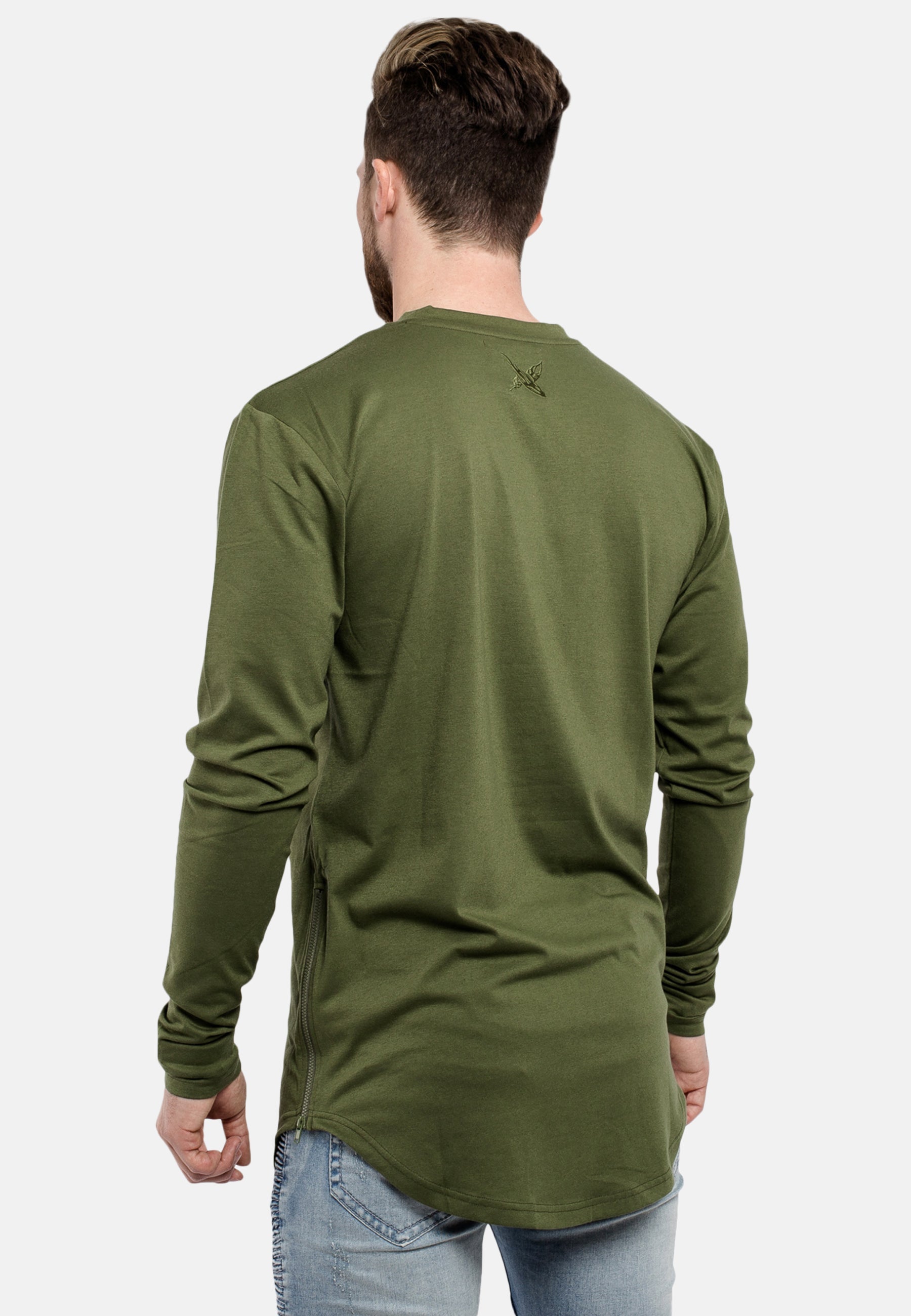 Oversized-Side-Zip-Longsleeve-Shirt-Olive-Back