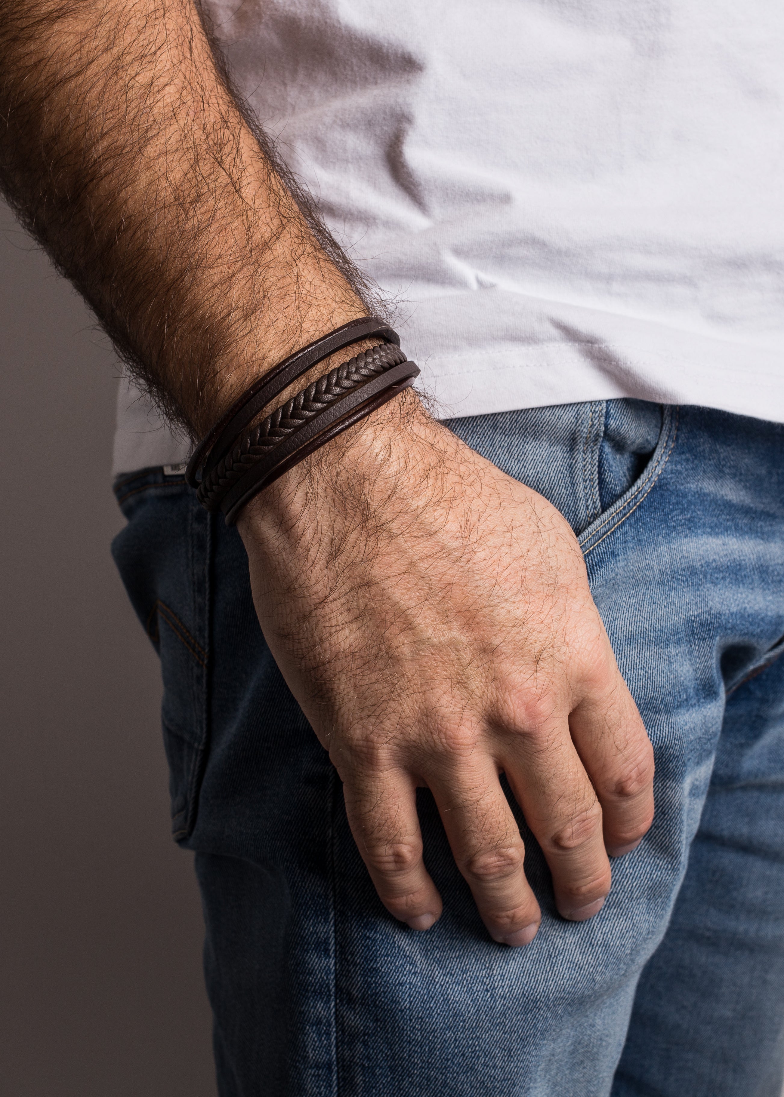 Pax-Leather-Bracelet-Matte-Black-Brown-Model