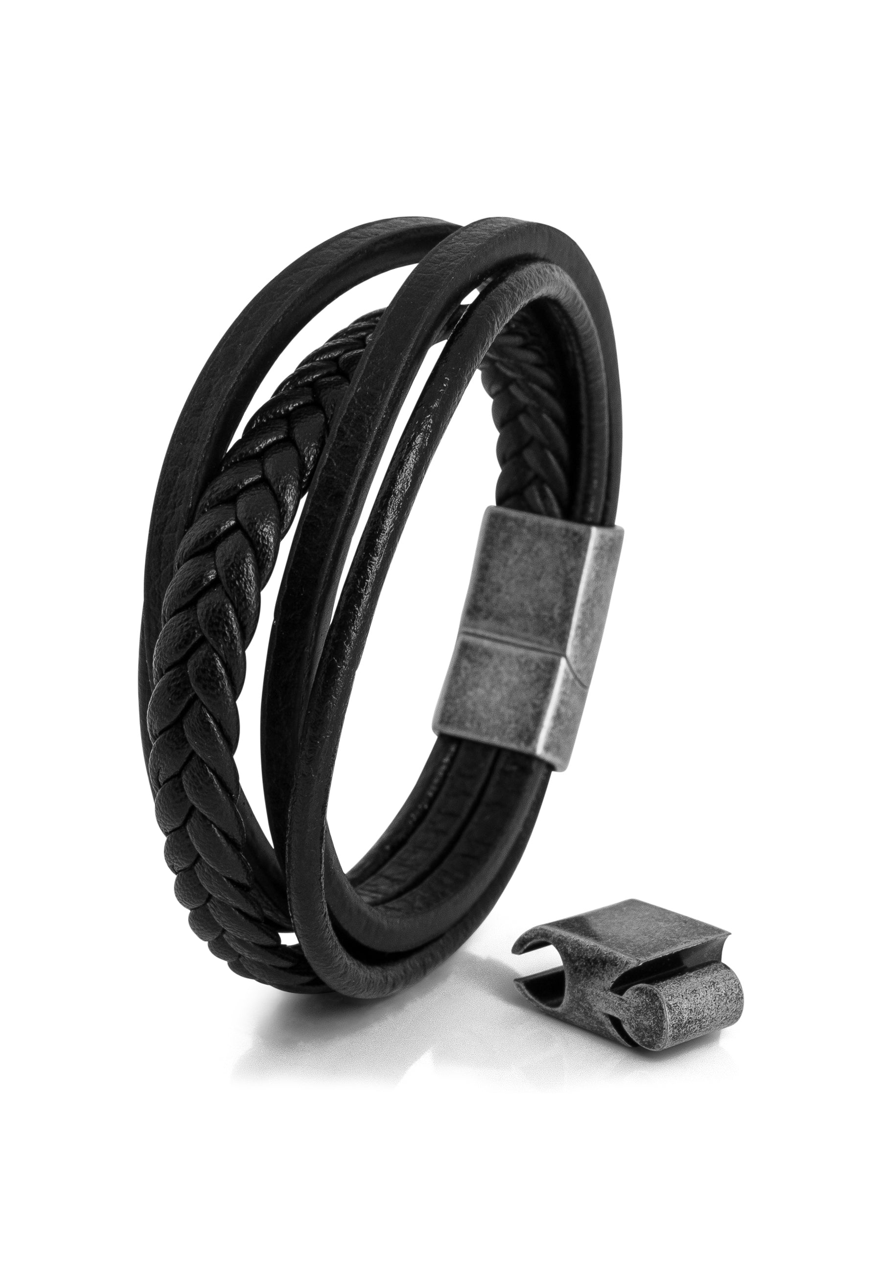 Pax-Leather-Bracelet-Silver-Black-Back-Connector