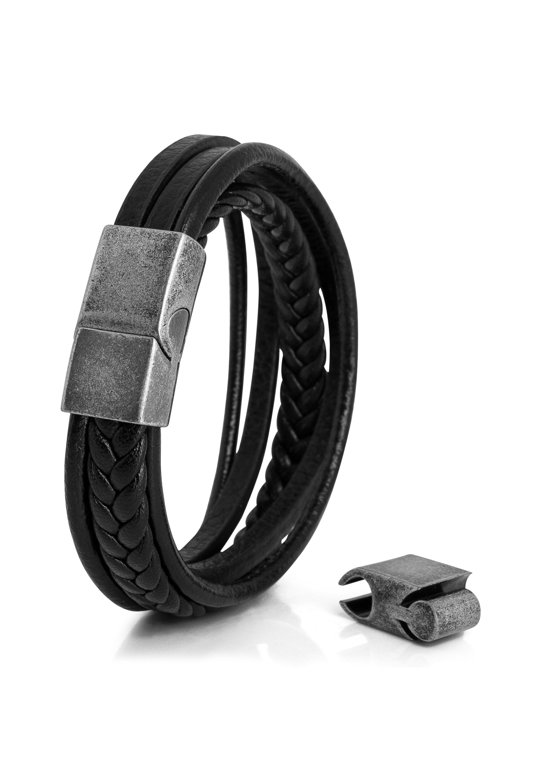 Pax-Leather-Bracelet-Silver-Black-Back-Up-Connector