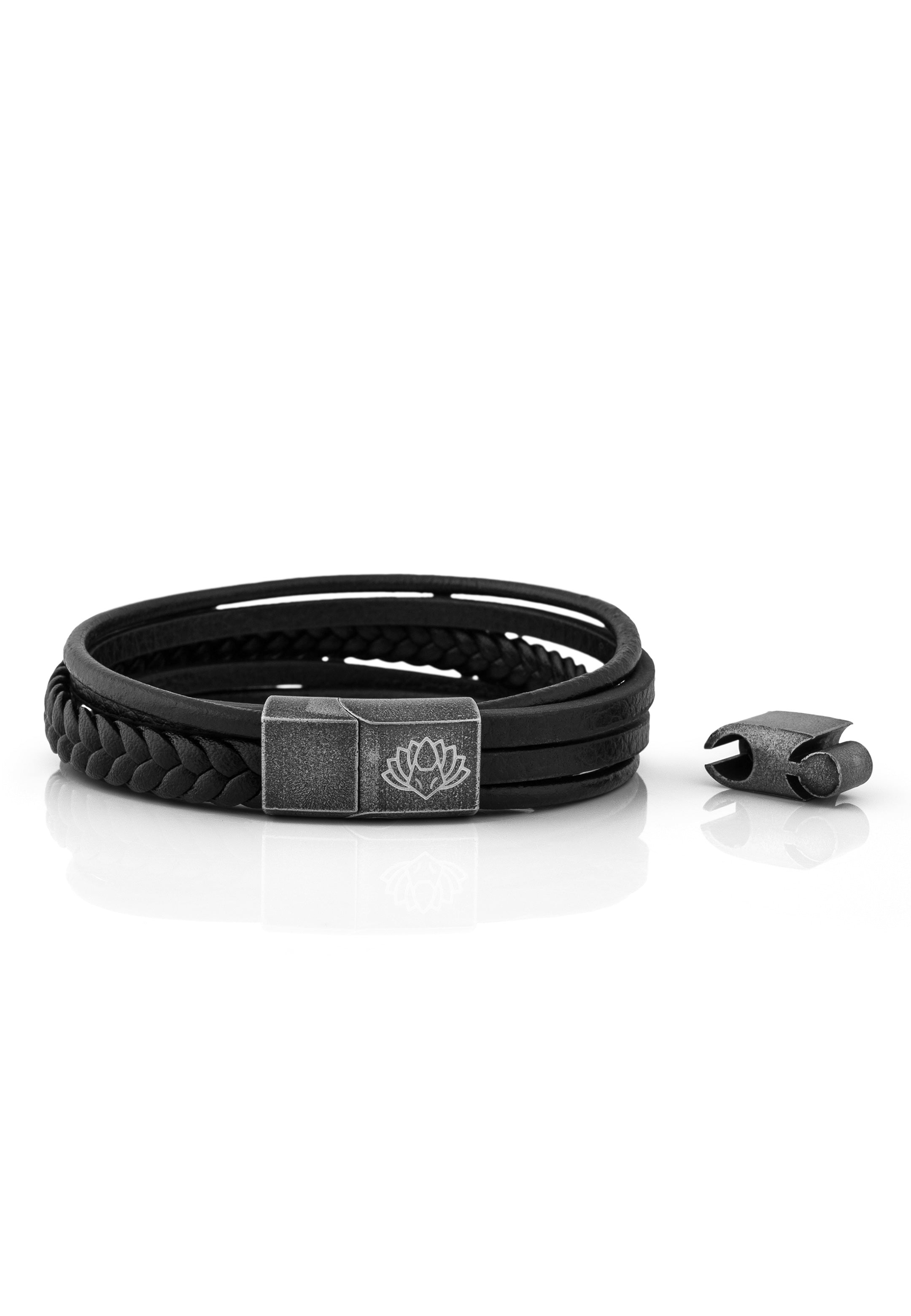 Pax-Leather-Bracelet-Silver-Black-Connector