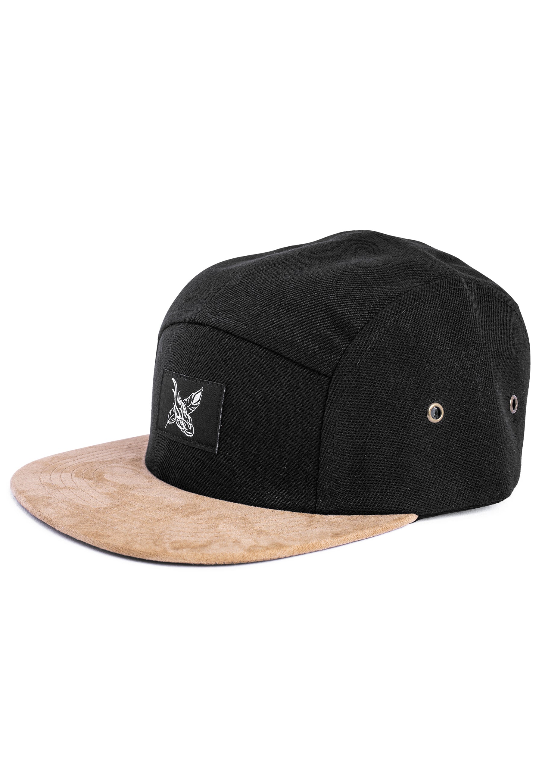Port-Fairy-5-Panel-Cap-Black-Suede-Side