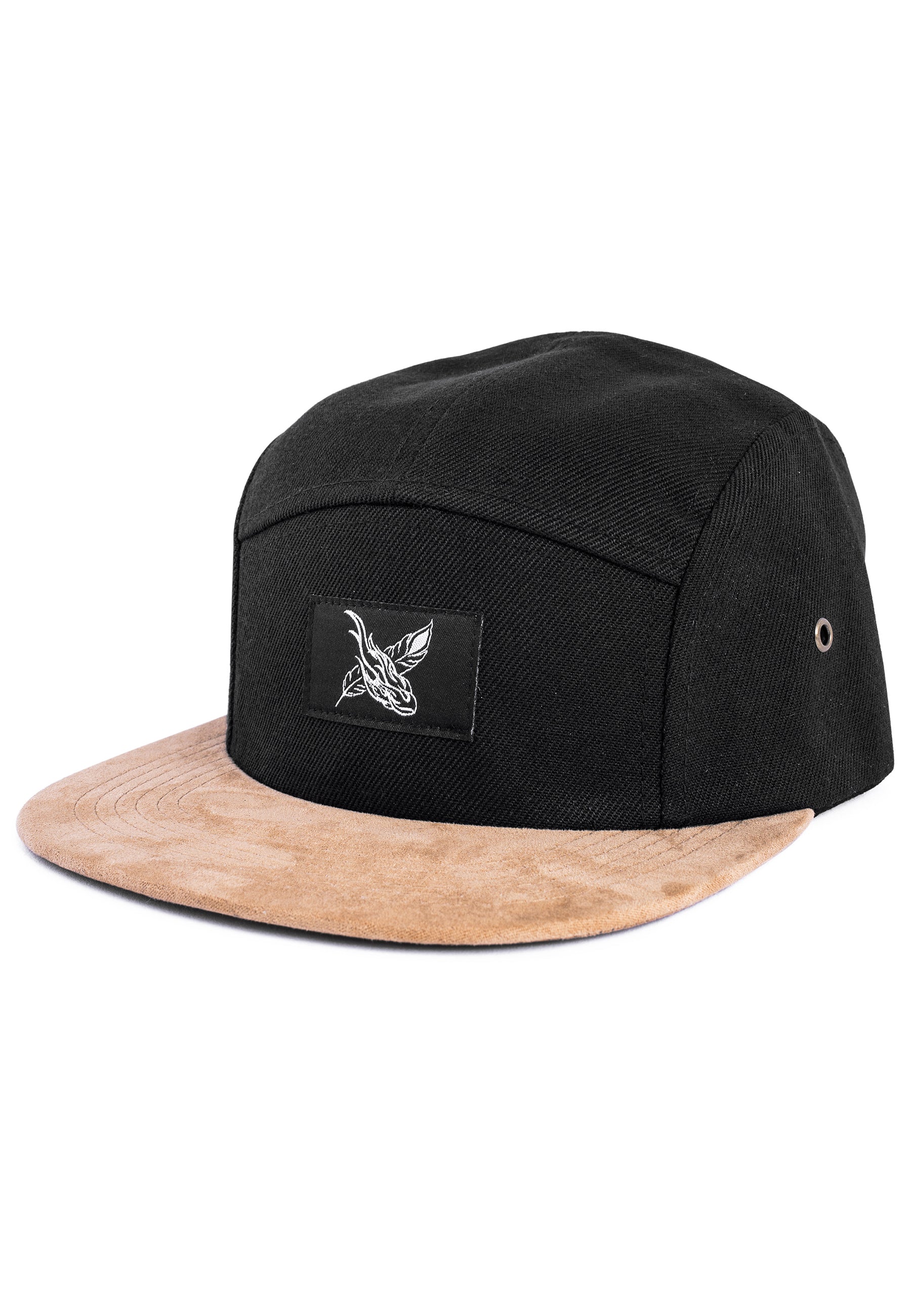 Port-Fairy-5-Panel-Cap-Black-Suede