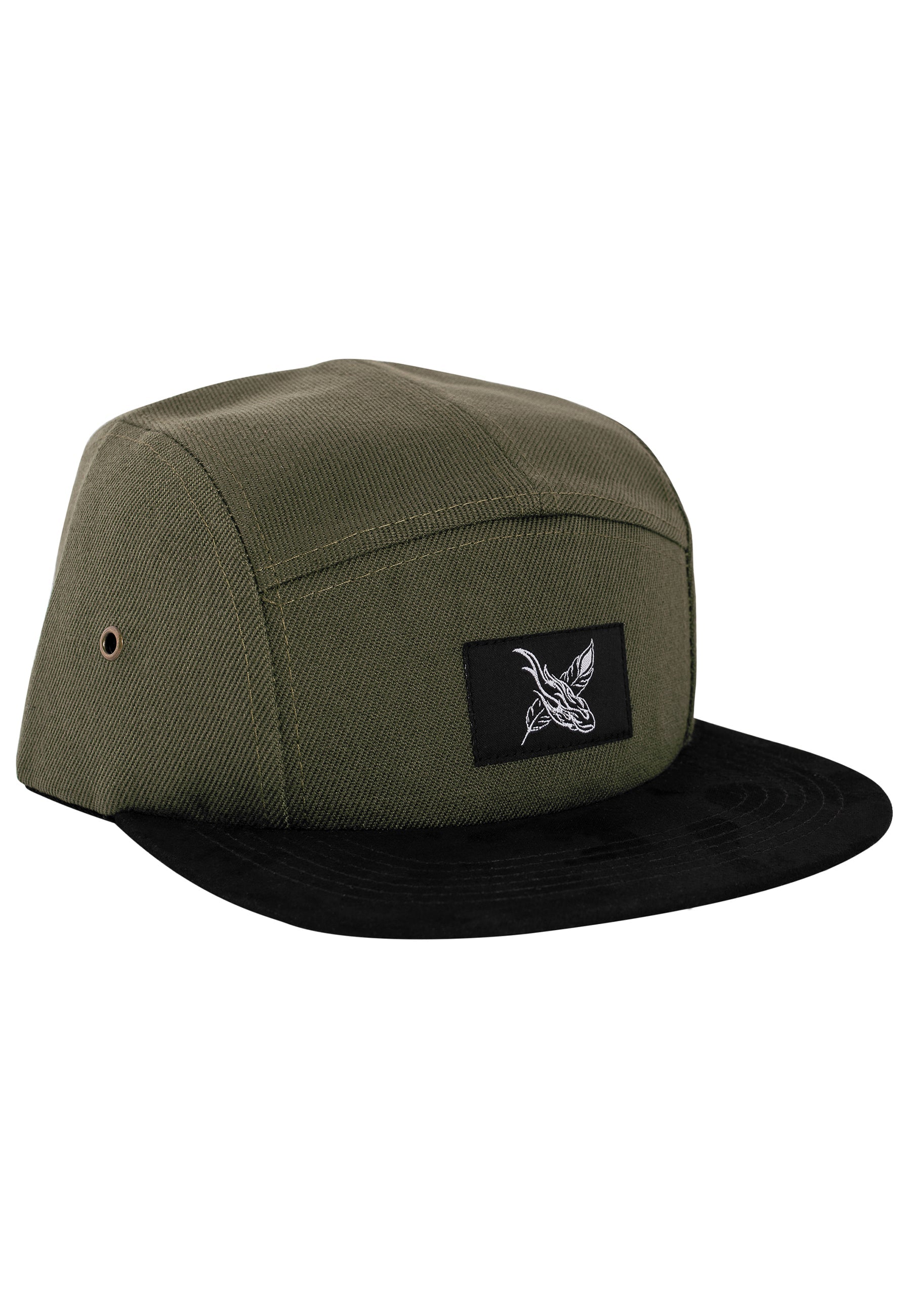 Port-Louis-5-Panel-Cap-Olive-Suede-Side