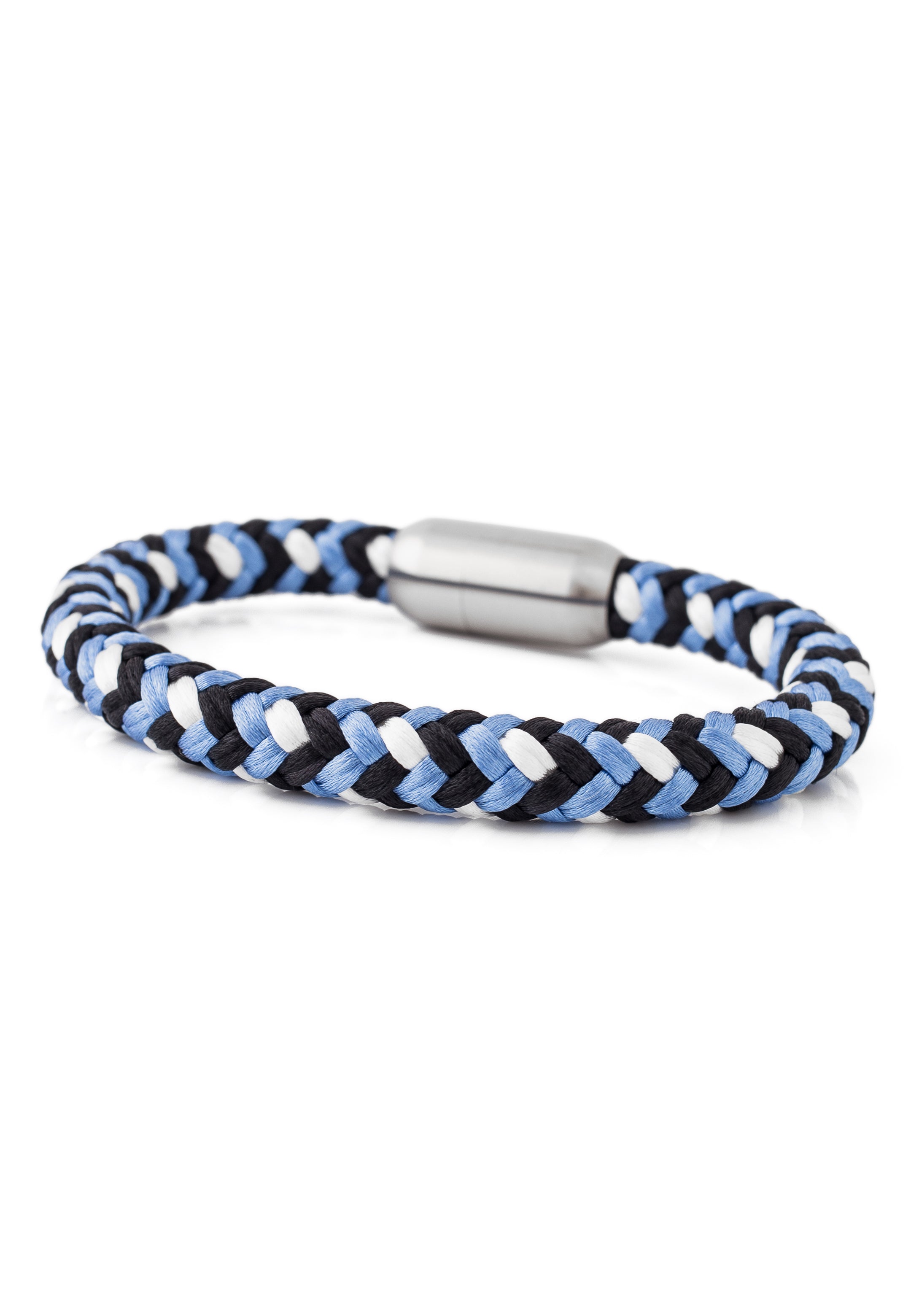 Portus-Nylon-Bracelet-Matte-Silver-Blue-White-Nautical-Maritime-Open-Magnetic
