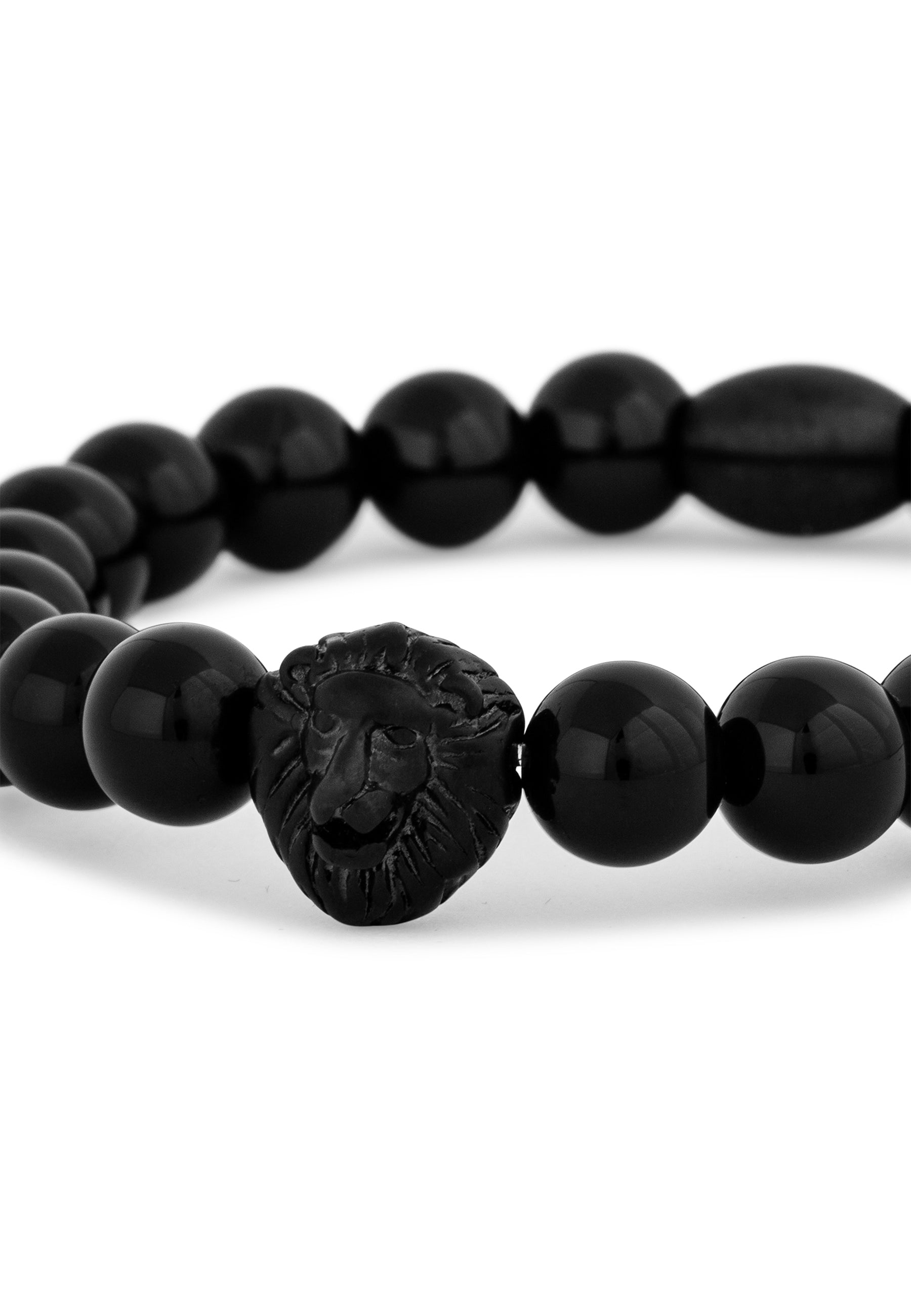 Regis-Beaded-Bracelet-Black-Black-Lion-Head-Details