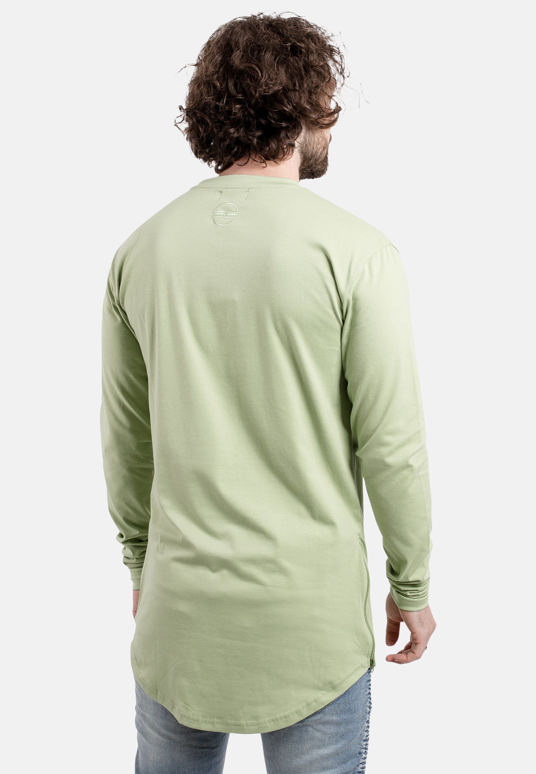 Side-Zip-Long-Sleeve-Longline-T-Shirt-Sage-Green-Back