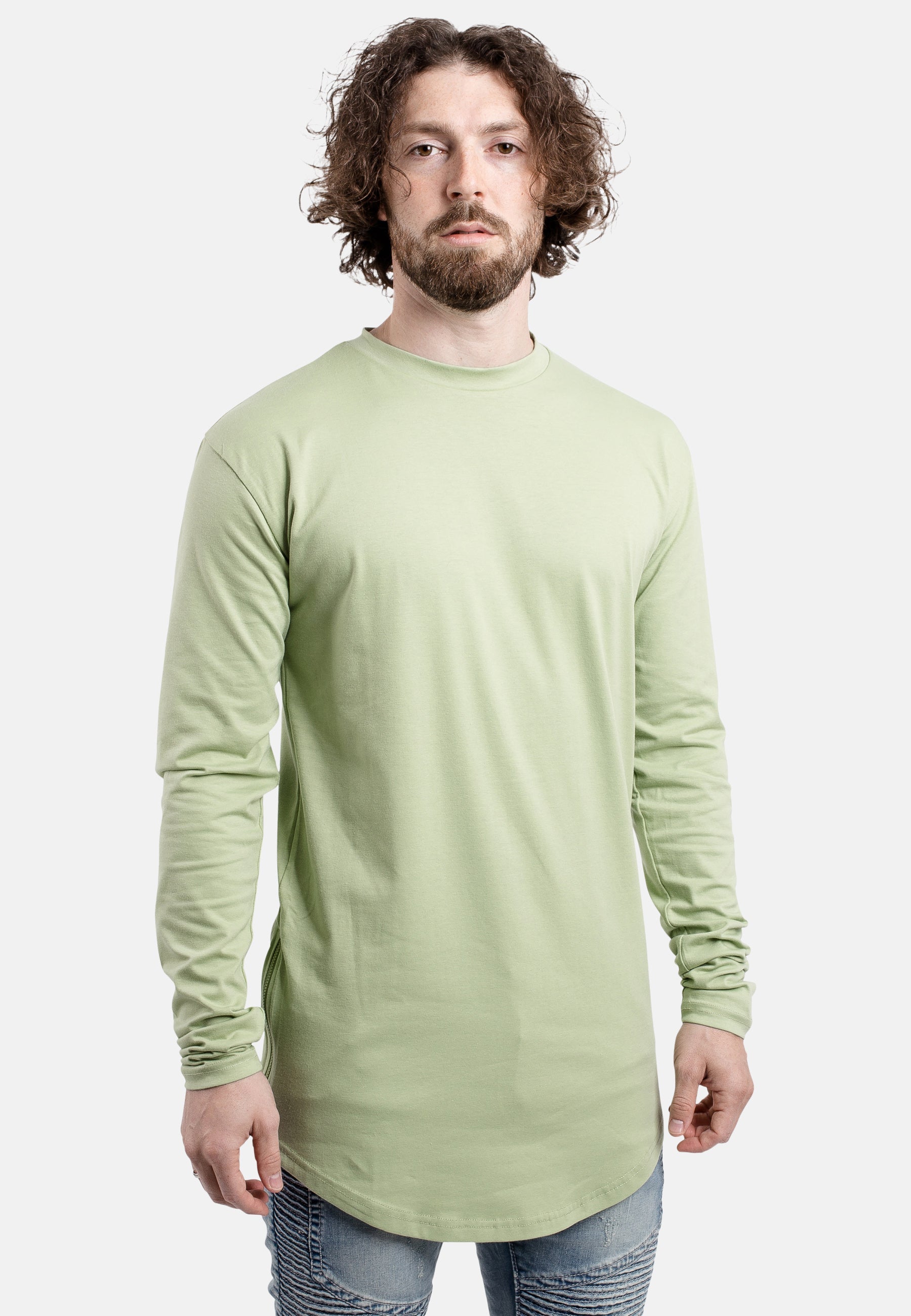 Side-Zip-Long-Sleeve-Longline-T-Shirt-Sage-Green-Curved