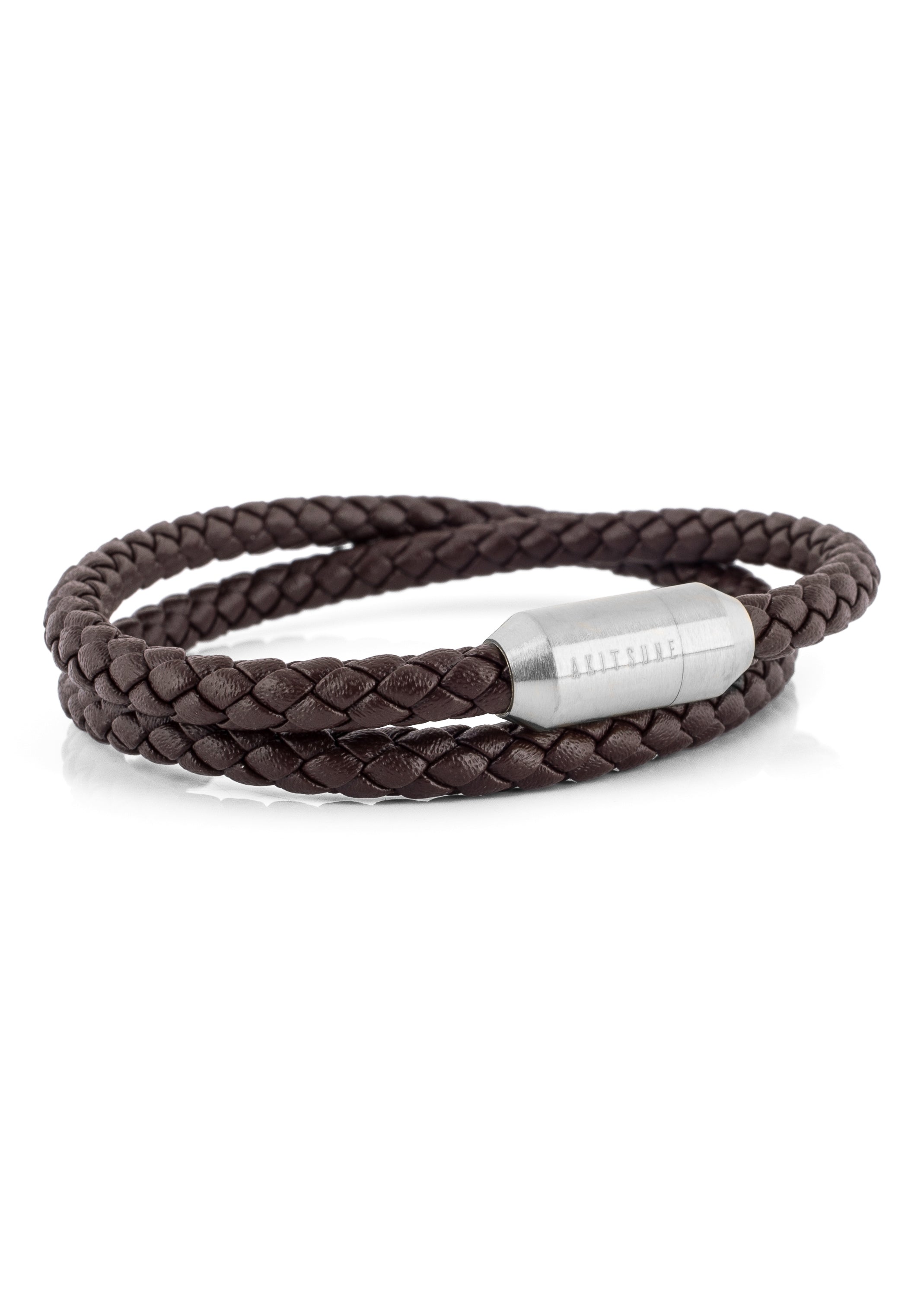 Suprema-Leather-Bracelet-Silver-Brown-Side